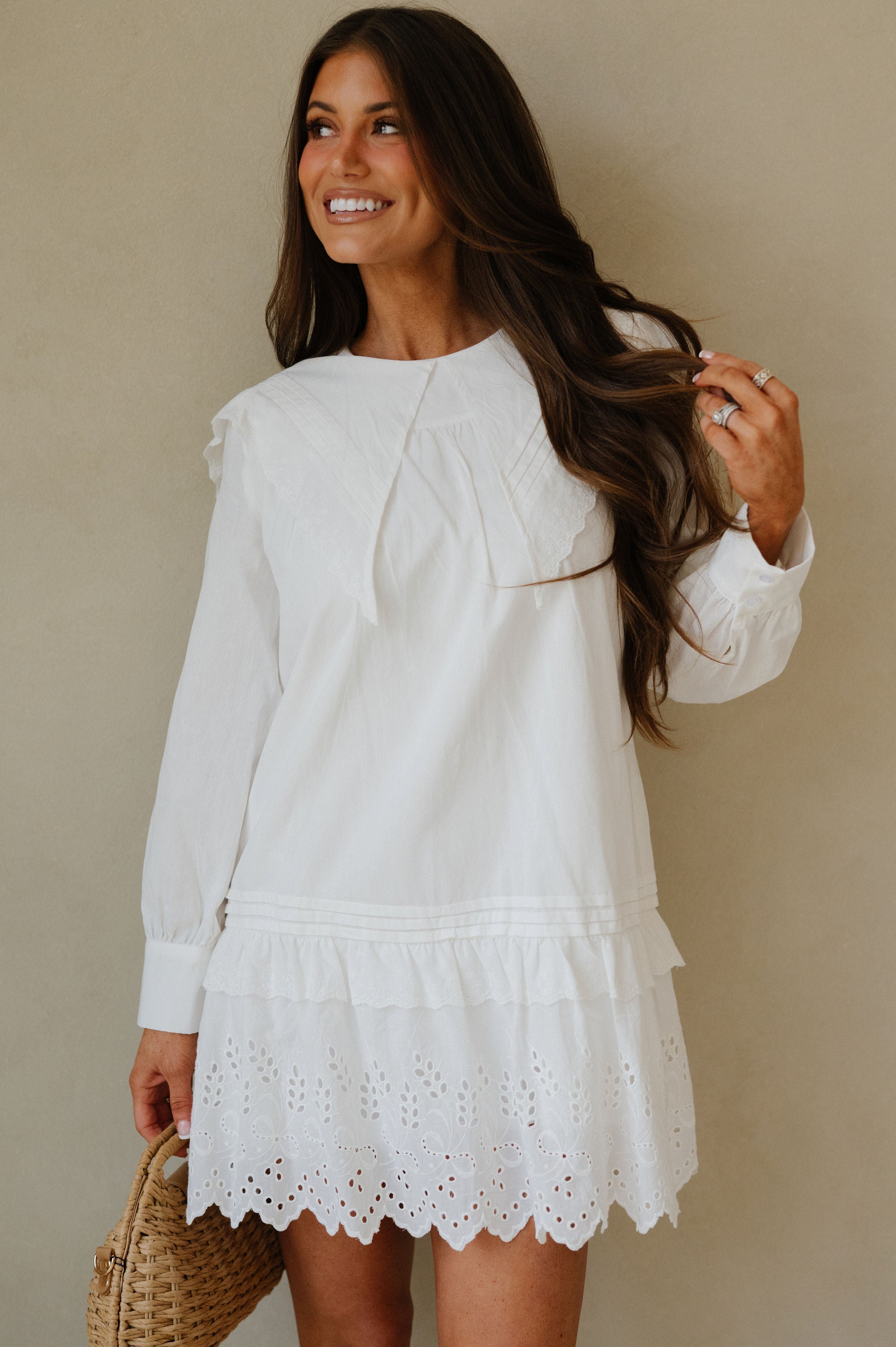 Mallie Eyelet Mini Dress-Off White