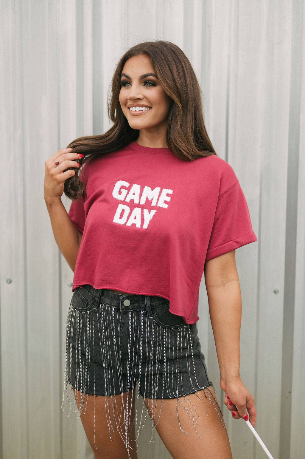 "Game Day" Patch Top-Maroon
