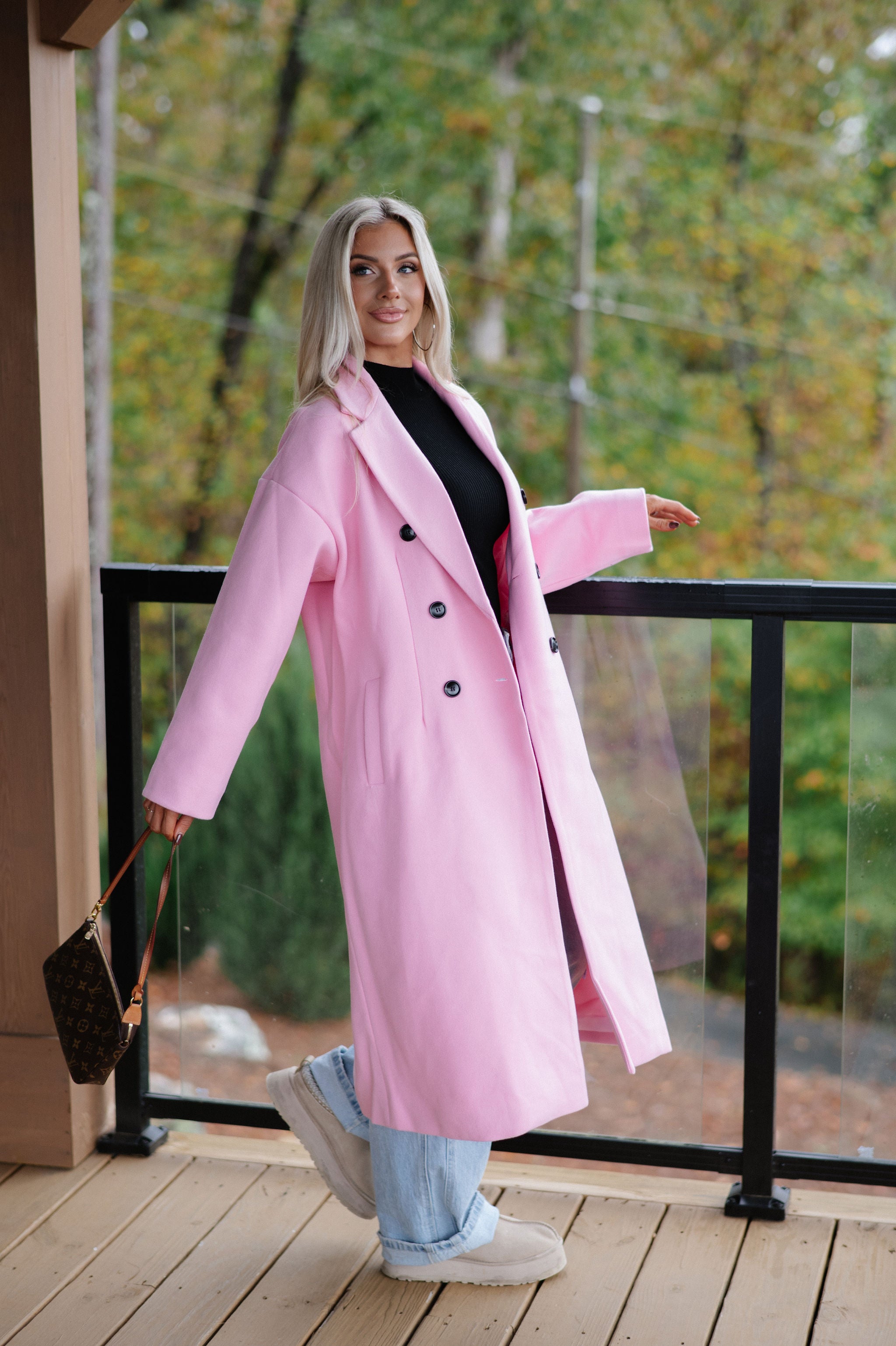 Chic Lapel Coat-Pink