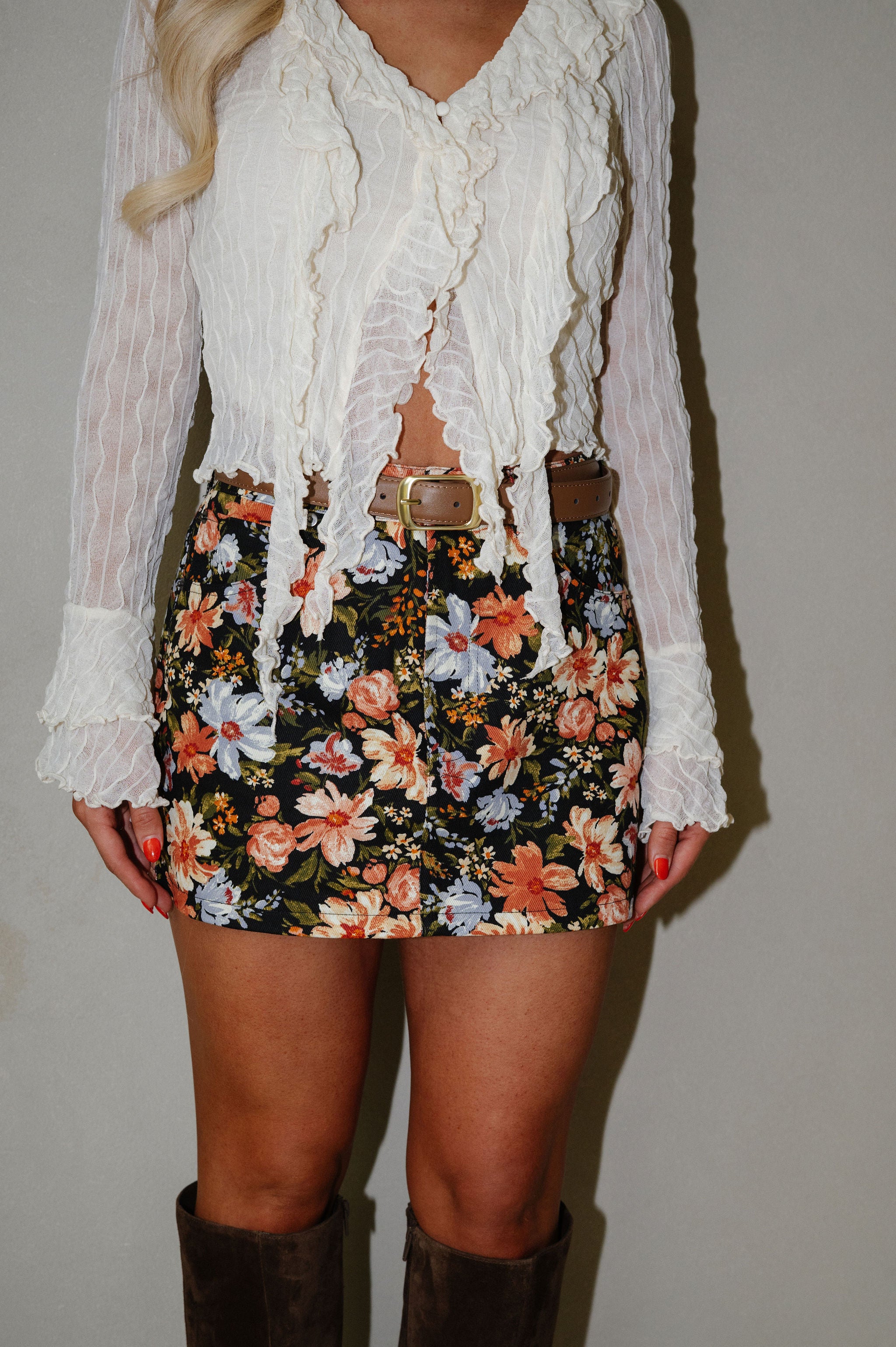 Alina Floral Mini Skirt-Black Multi