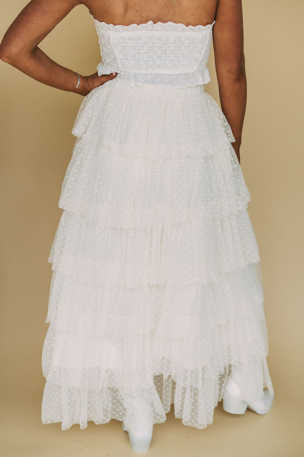 High Low Dotted Tulle Skirt- Cream