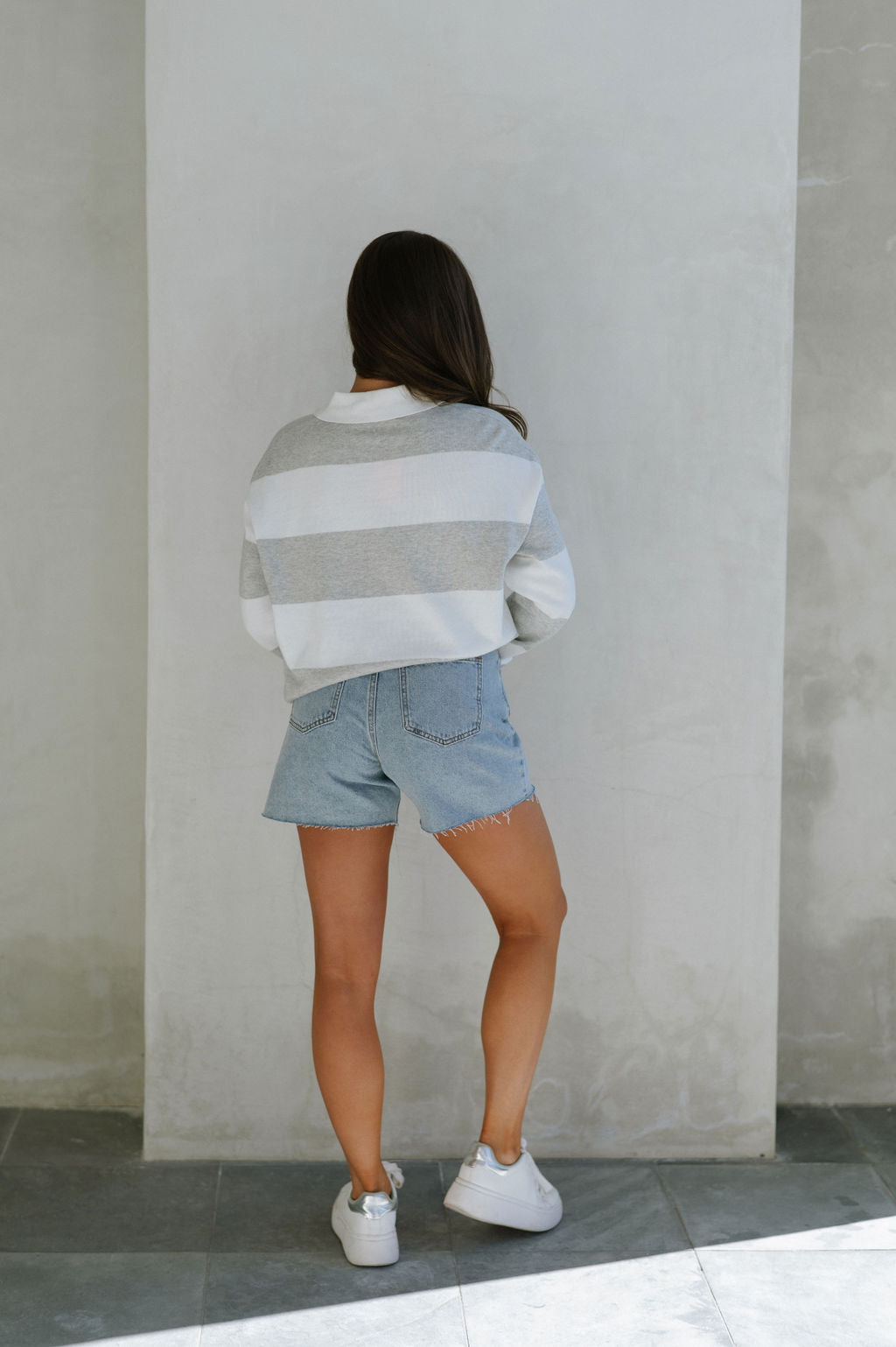 Kit Stripe Sweater-Light Grey/White