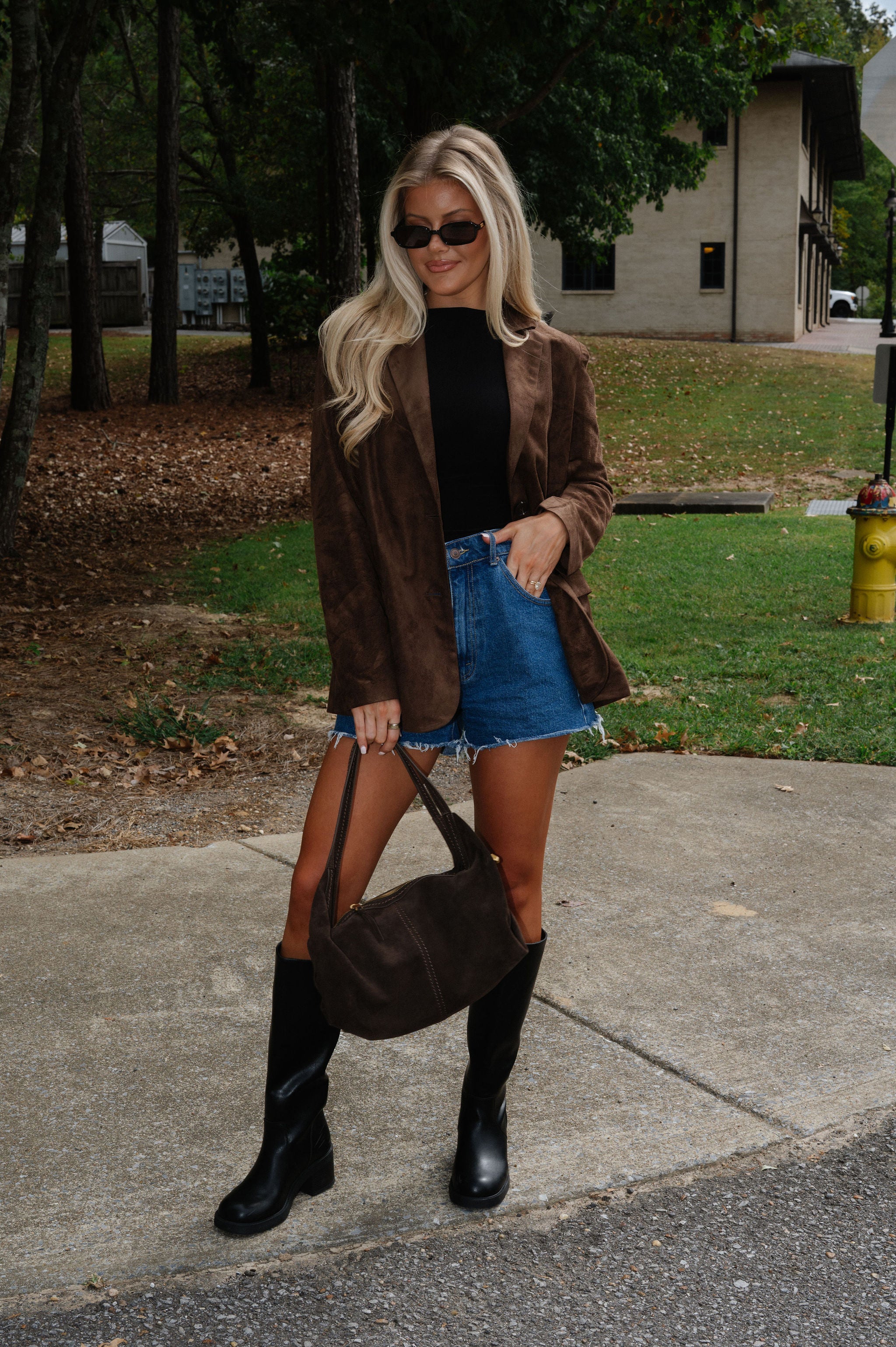 Suede Blazer Jacket-Espresso