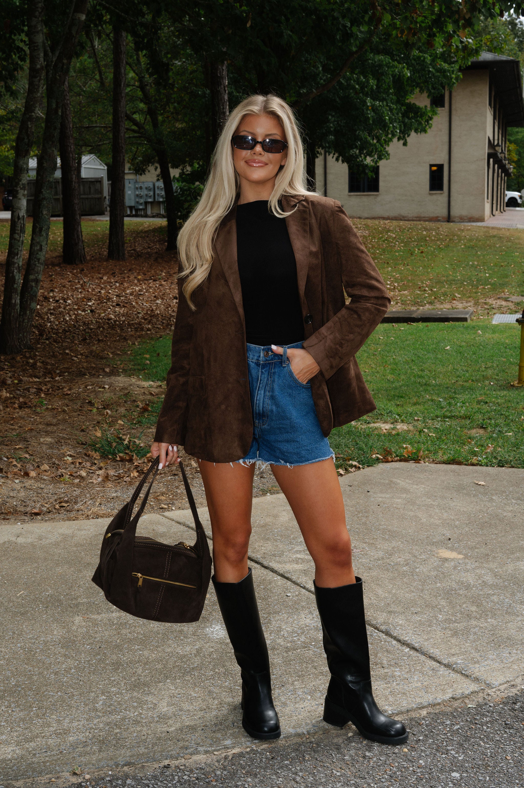 Suede Blazer Jacket-Espresso