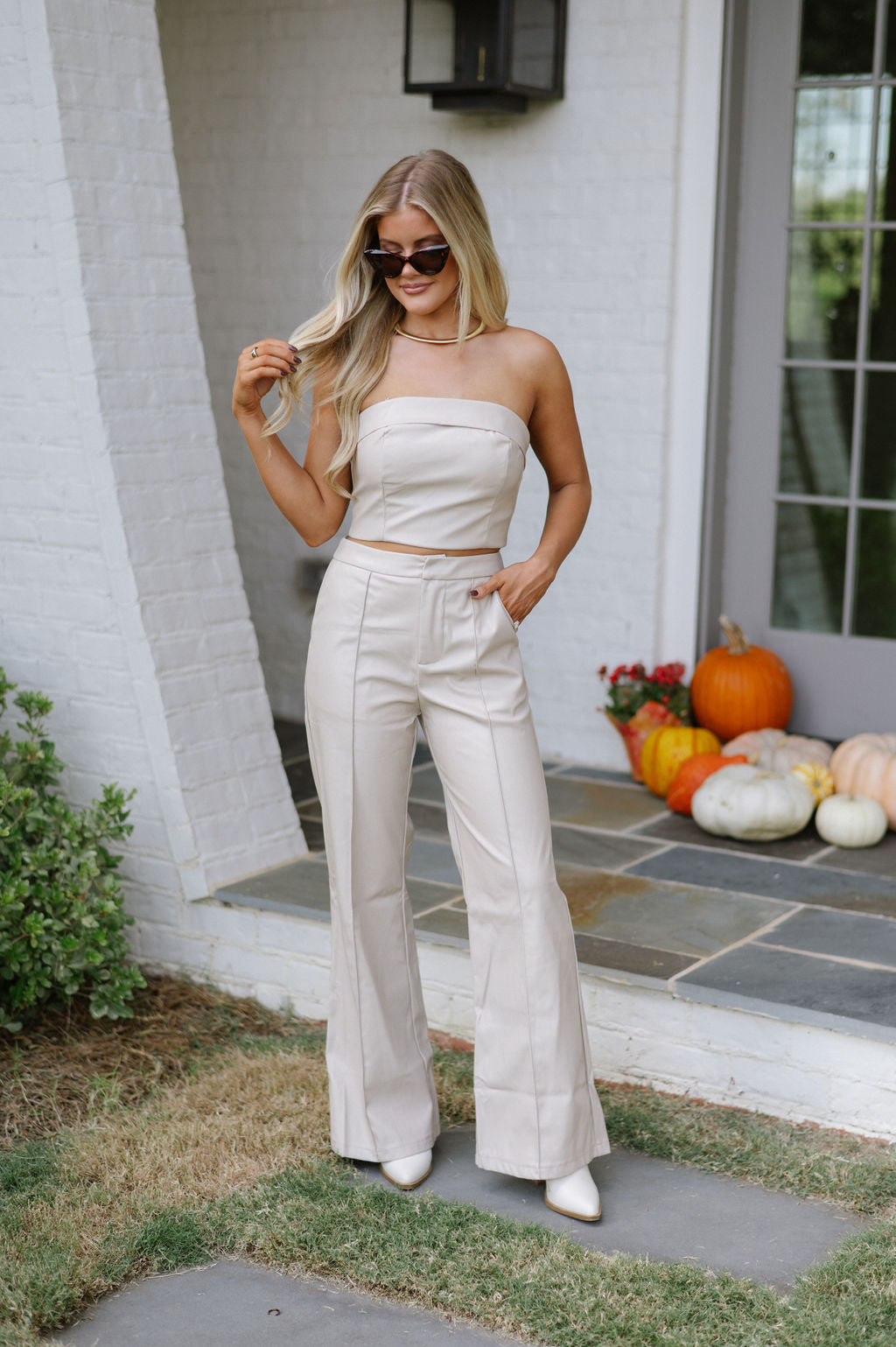 Macon Leather Pants Set-Latte