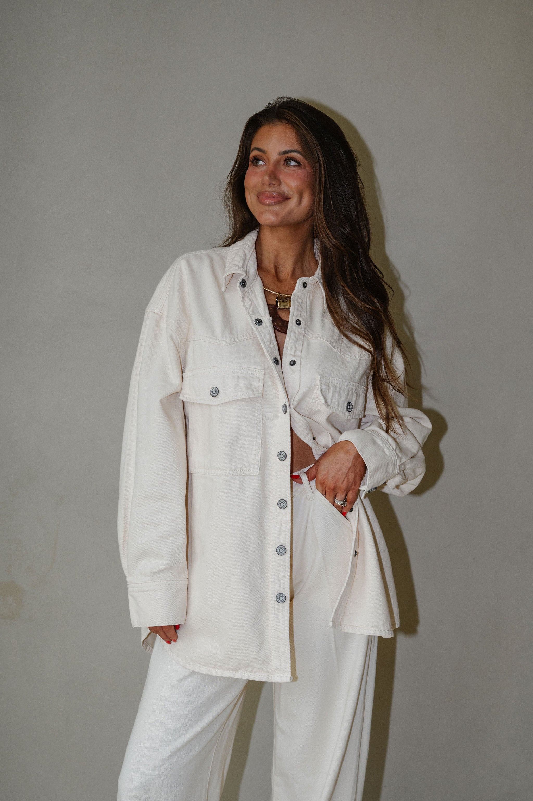 Oversized Western Shirt-Ecru