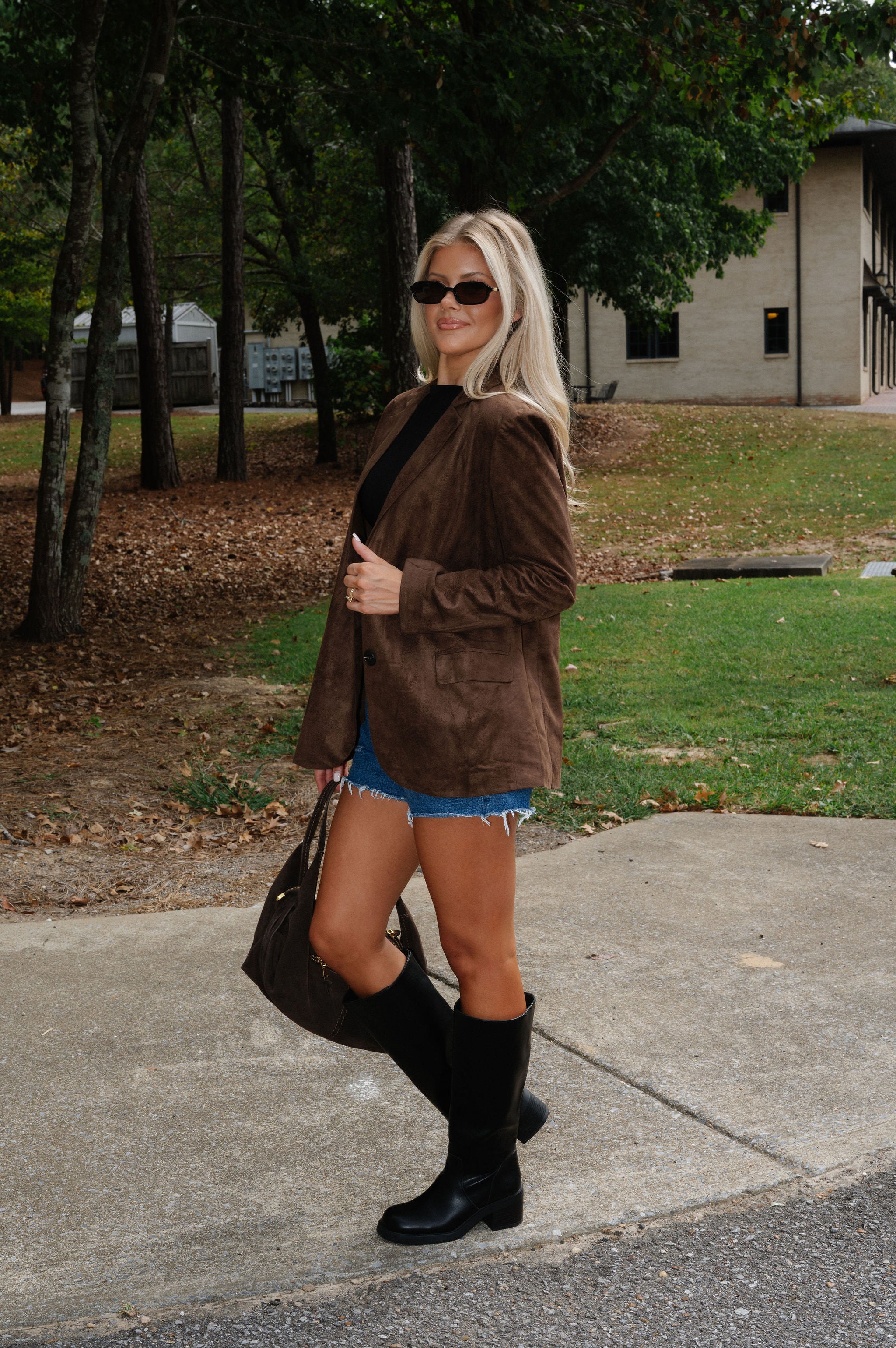 Suede Blazer Jacket-Espresso