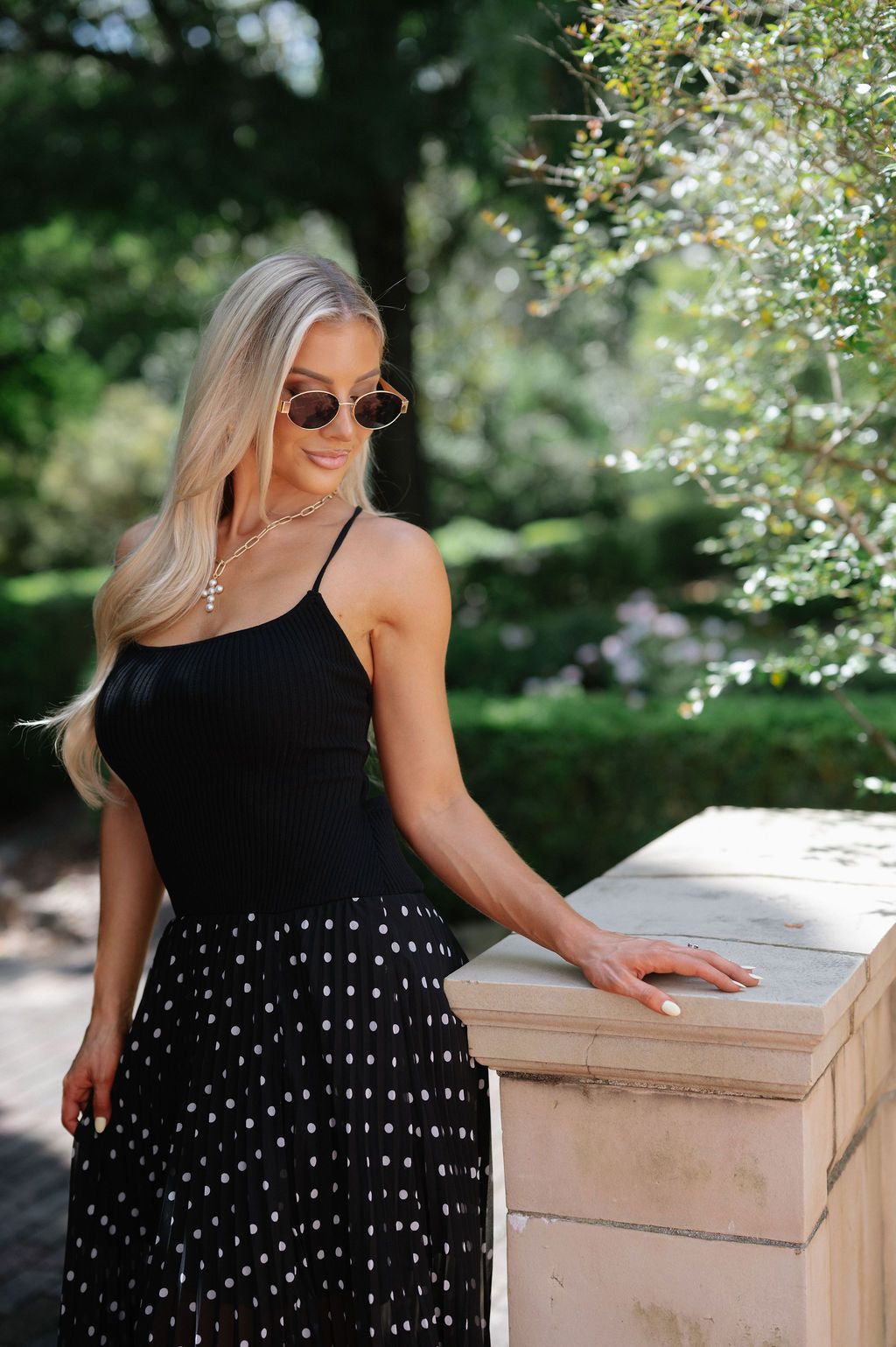 Open Back Polka Dot Maxi Dress-Black