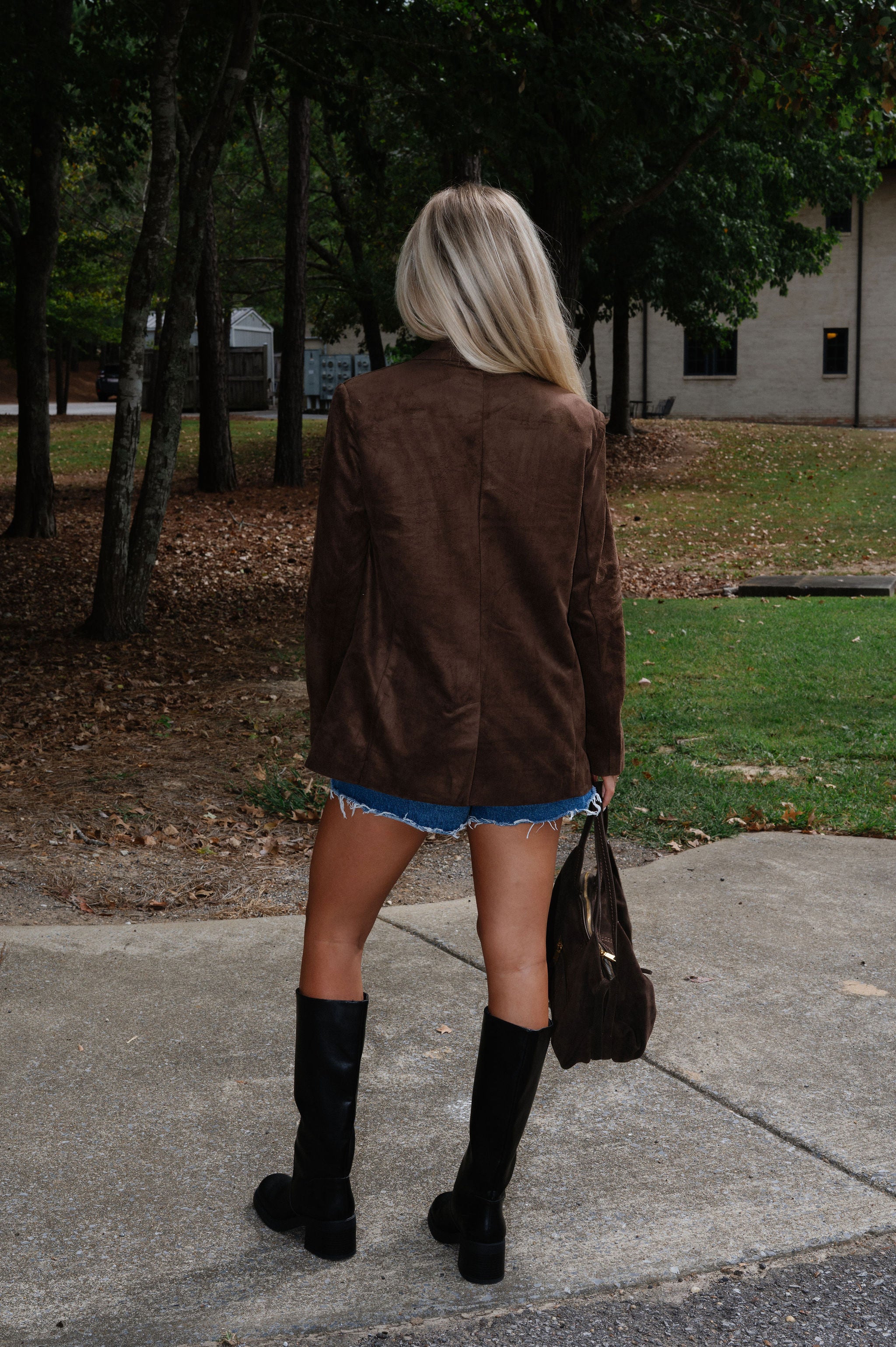 Suede Blazer Jacket-Espresso