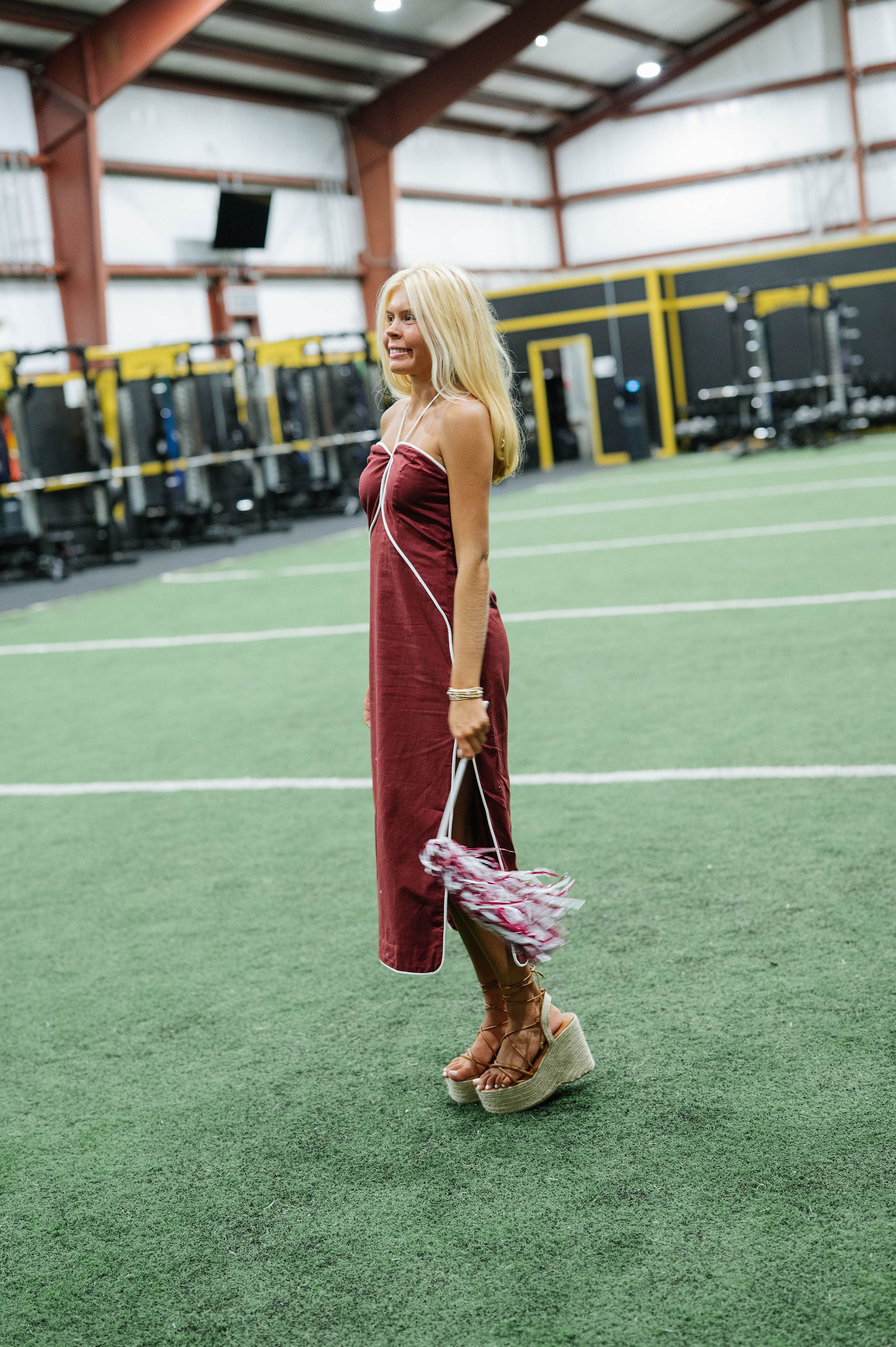 Leon Halter Midi Dress-Maroon/White