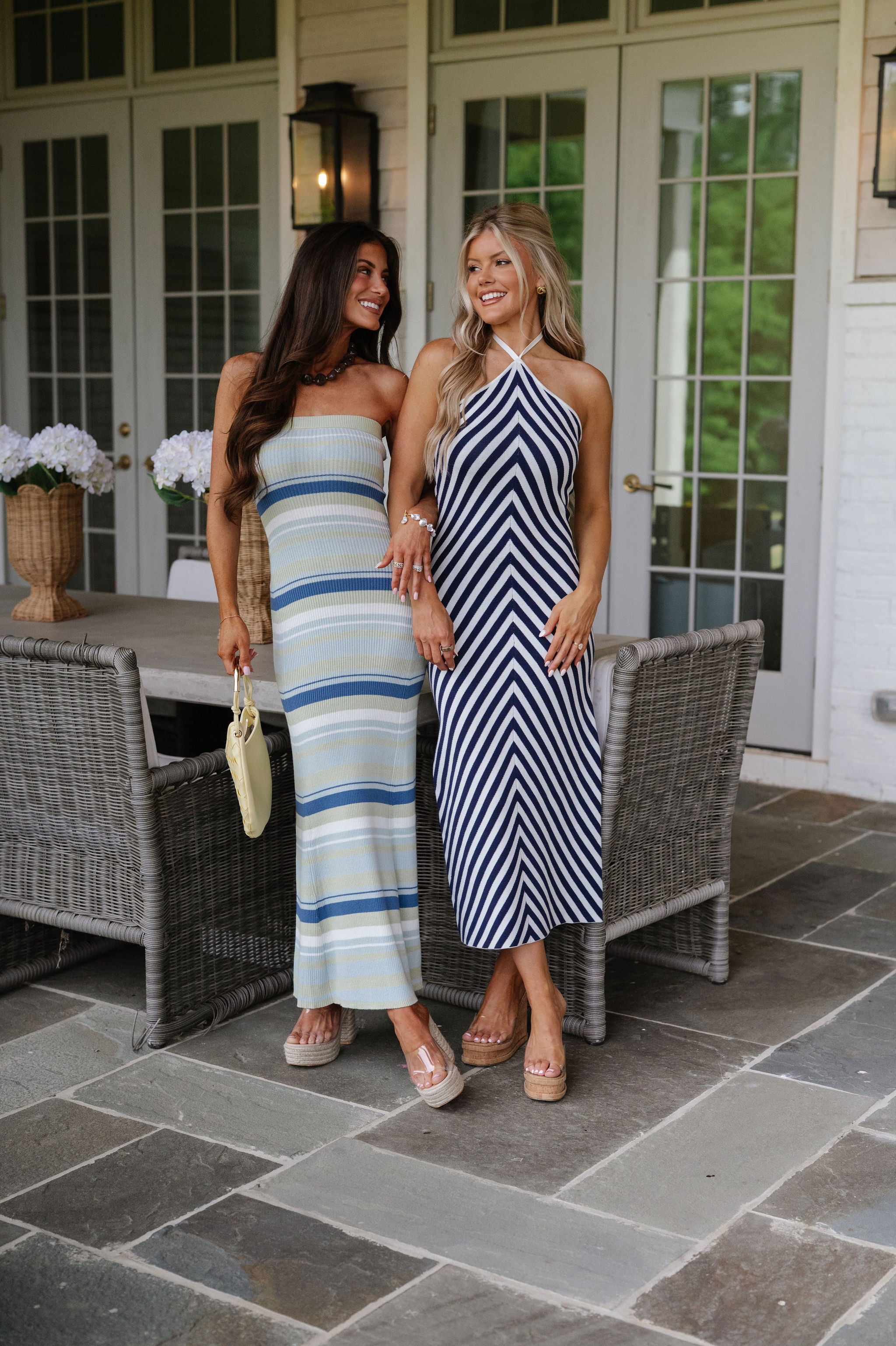 Rae Striped Strapless Flare Long Dress-Blue Multi