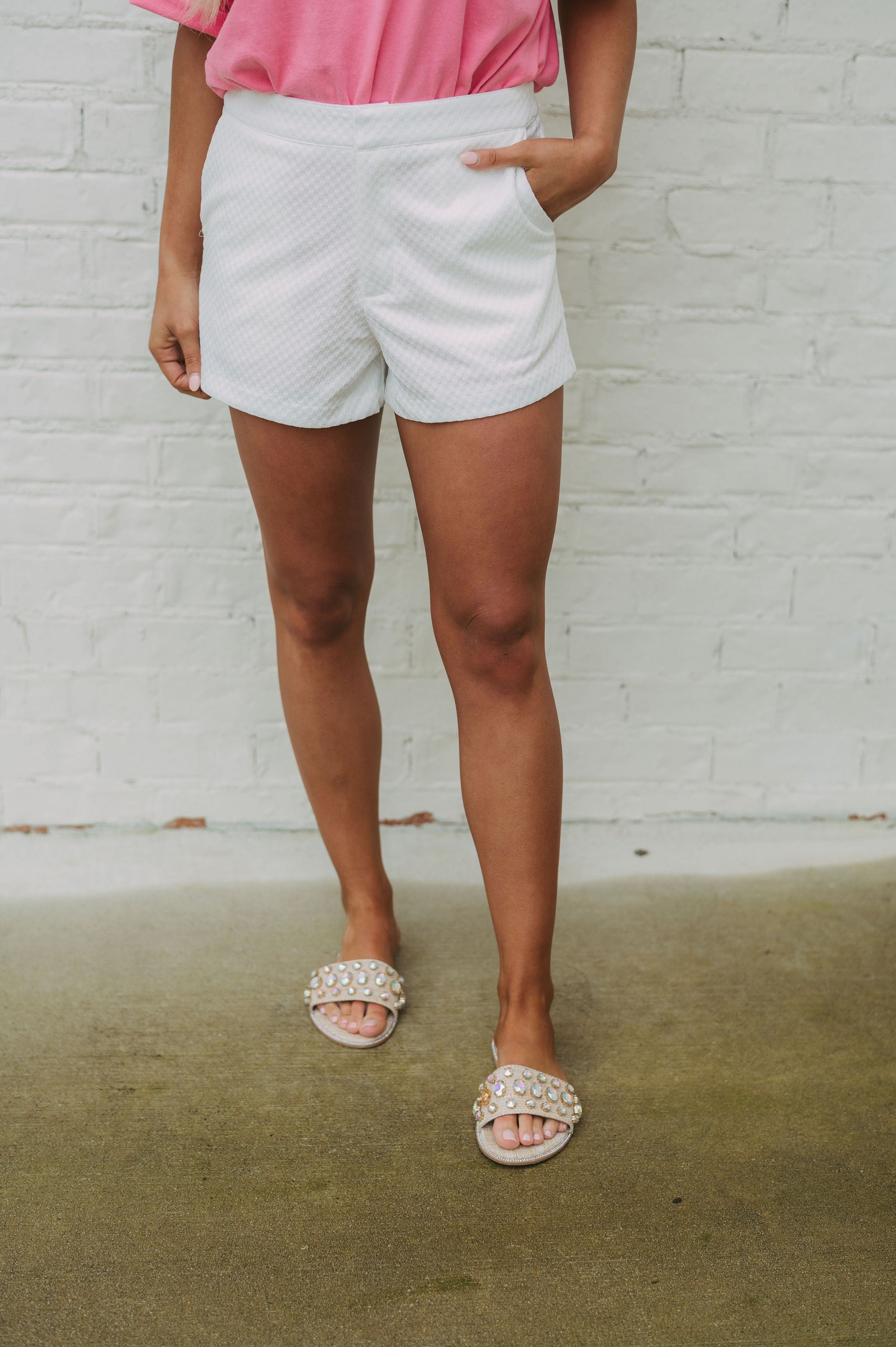 Greer Textured Shorts- White