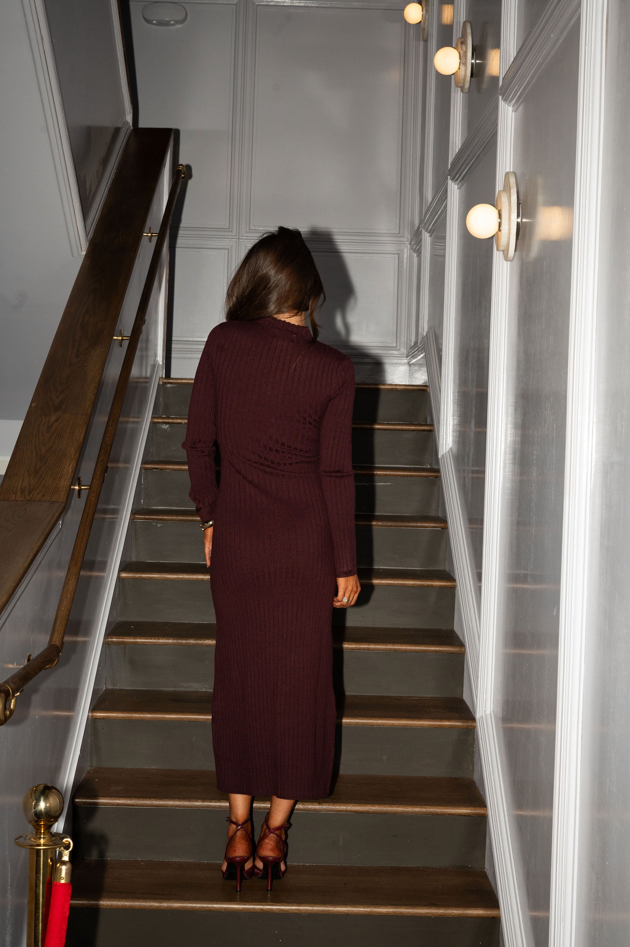 Mila Rib Knit Dress-Burgundy