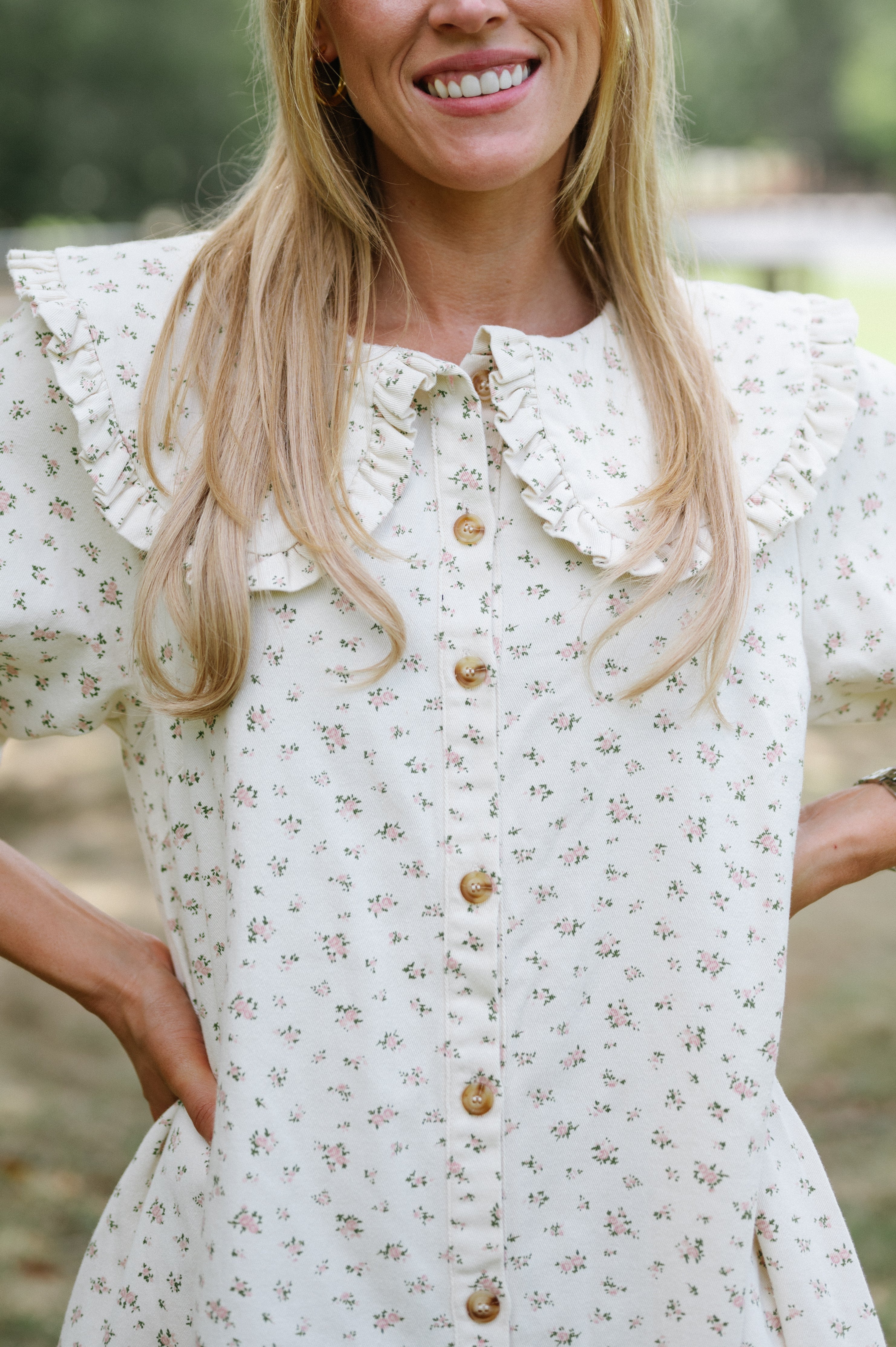 Floral Twill Mini Dress-Ivory