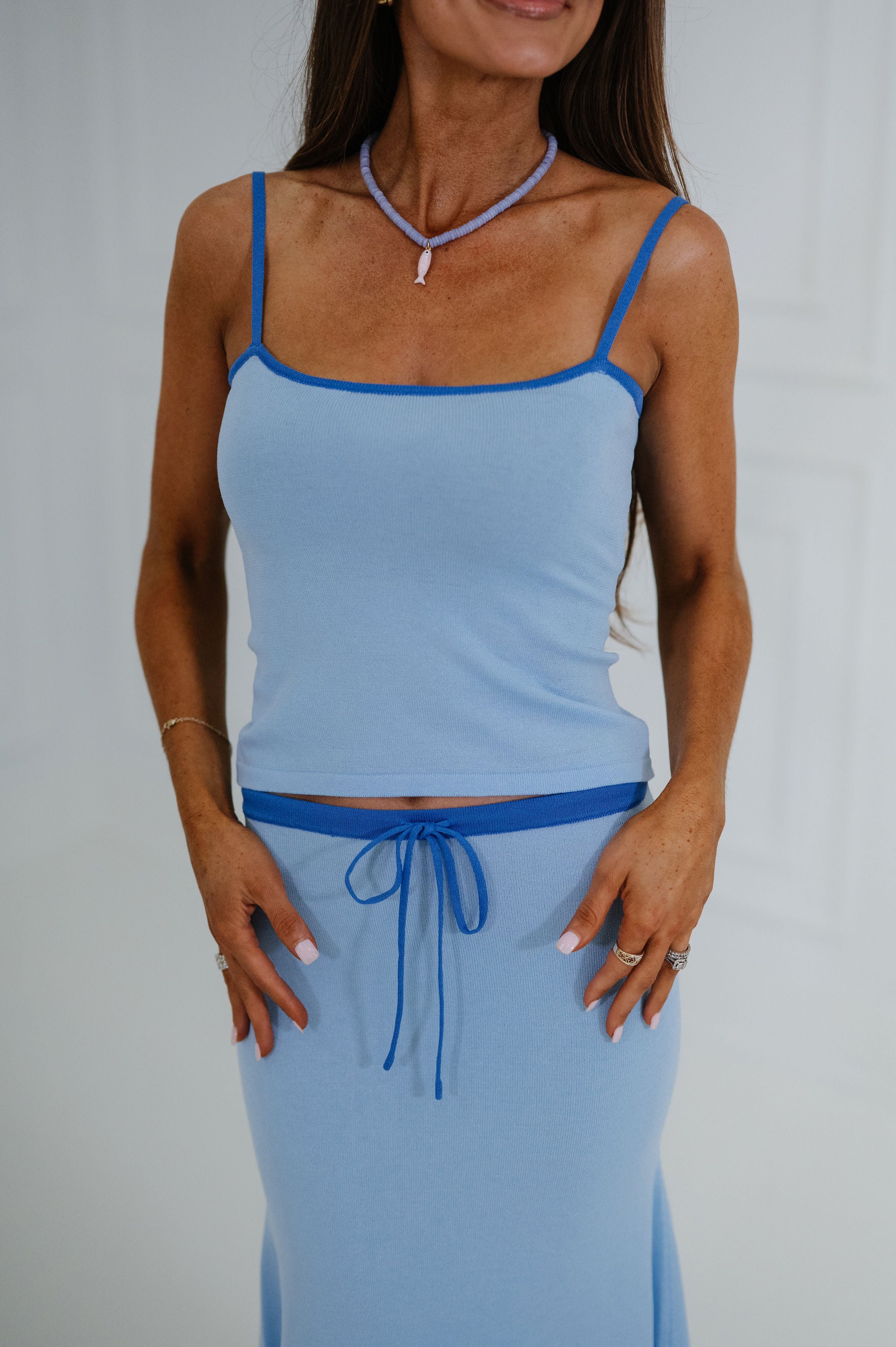 Vivid Midi Skirt Set-Blue