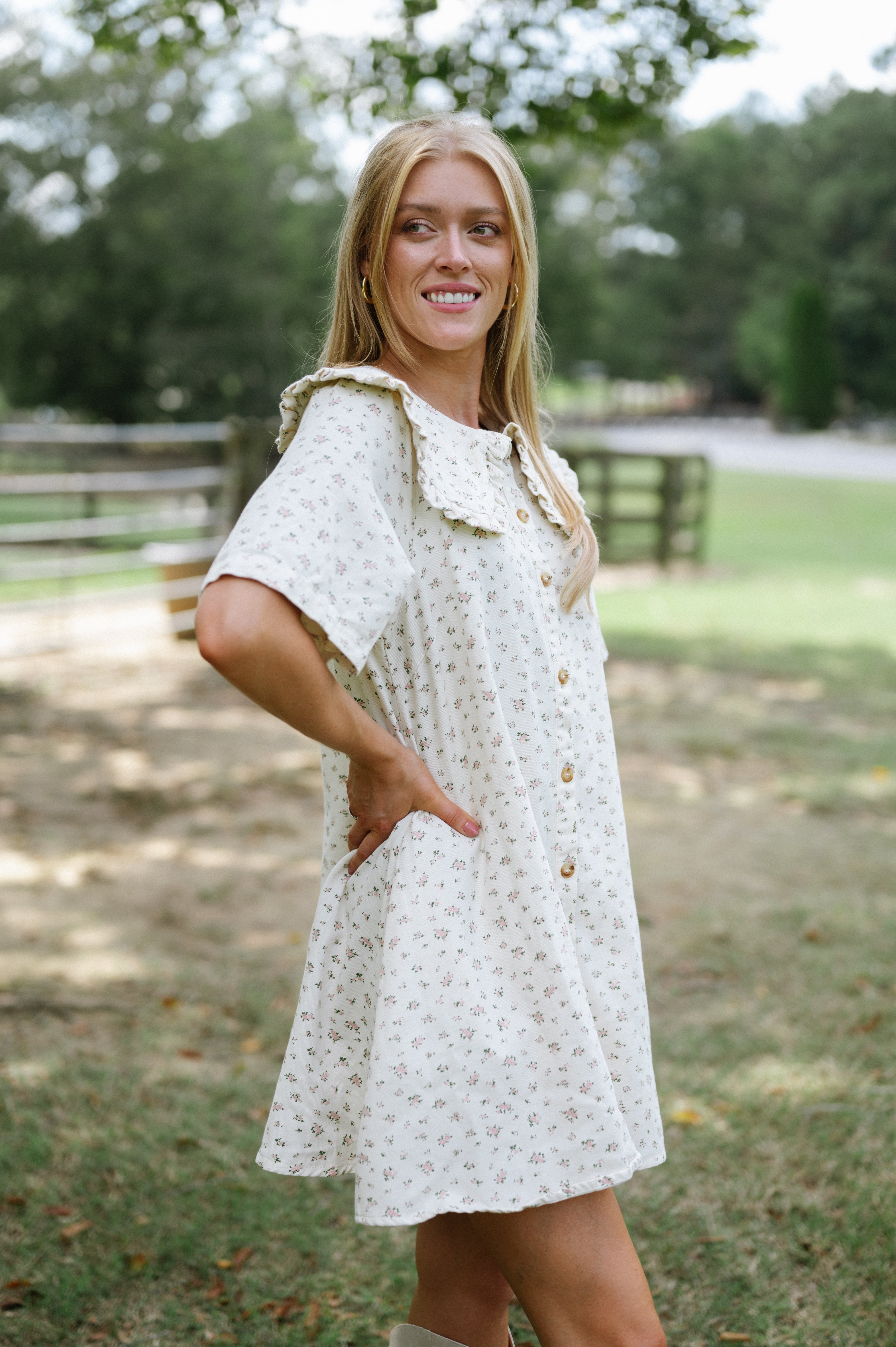 Floral Twill Mini Dress-Ivory