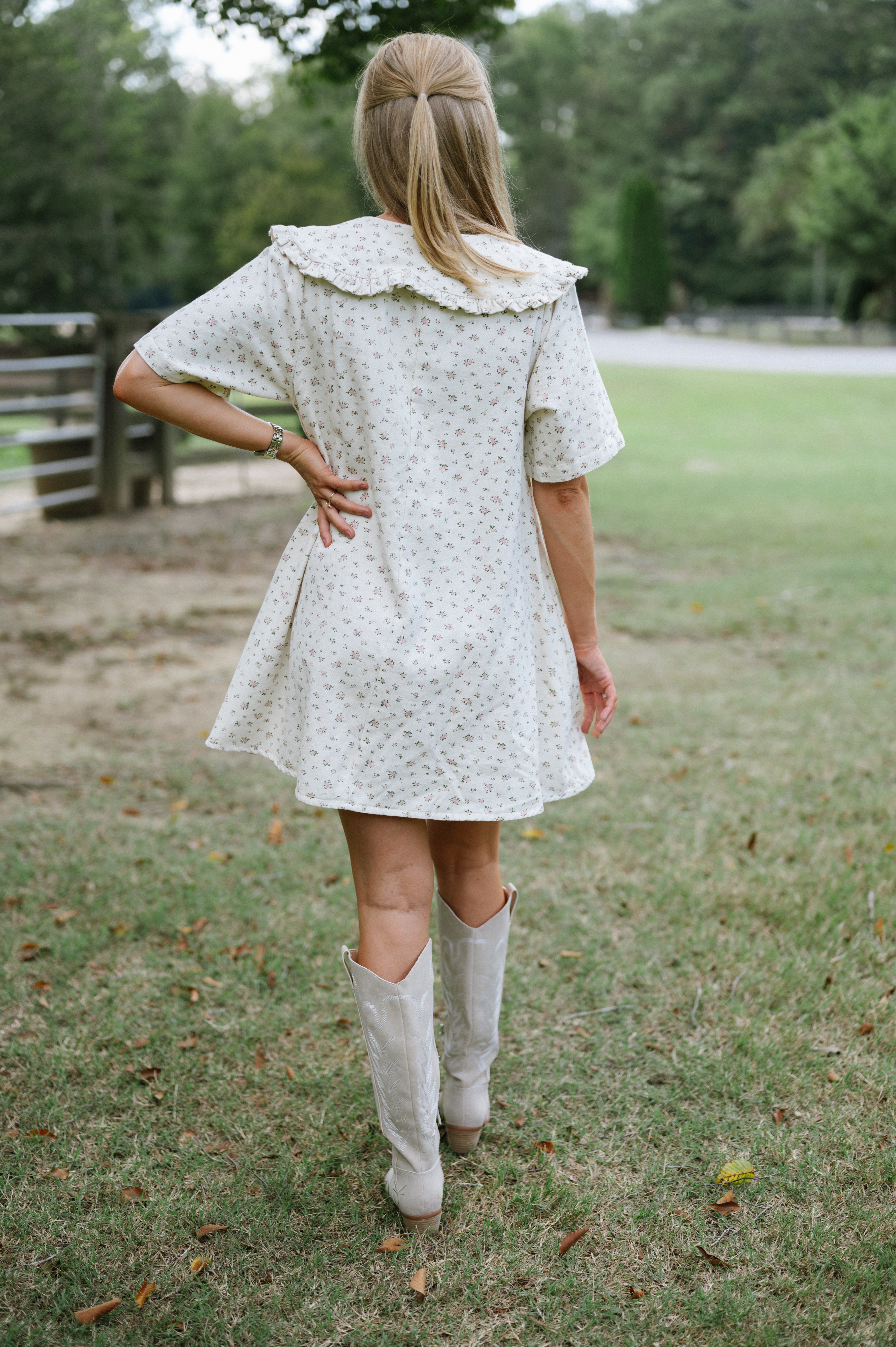 Floral Twill Mini Dress-Ivory