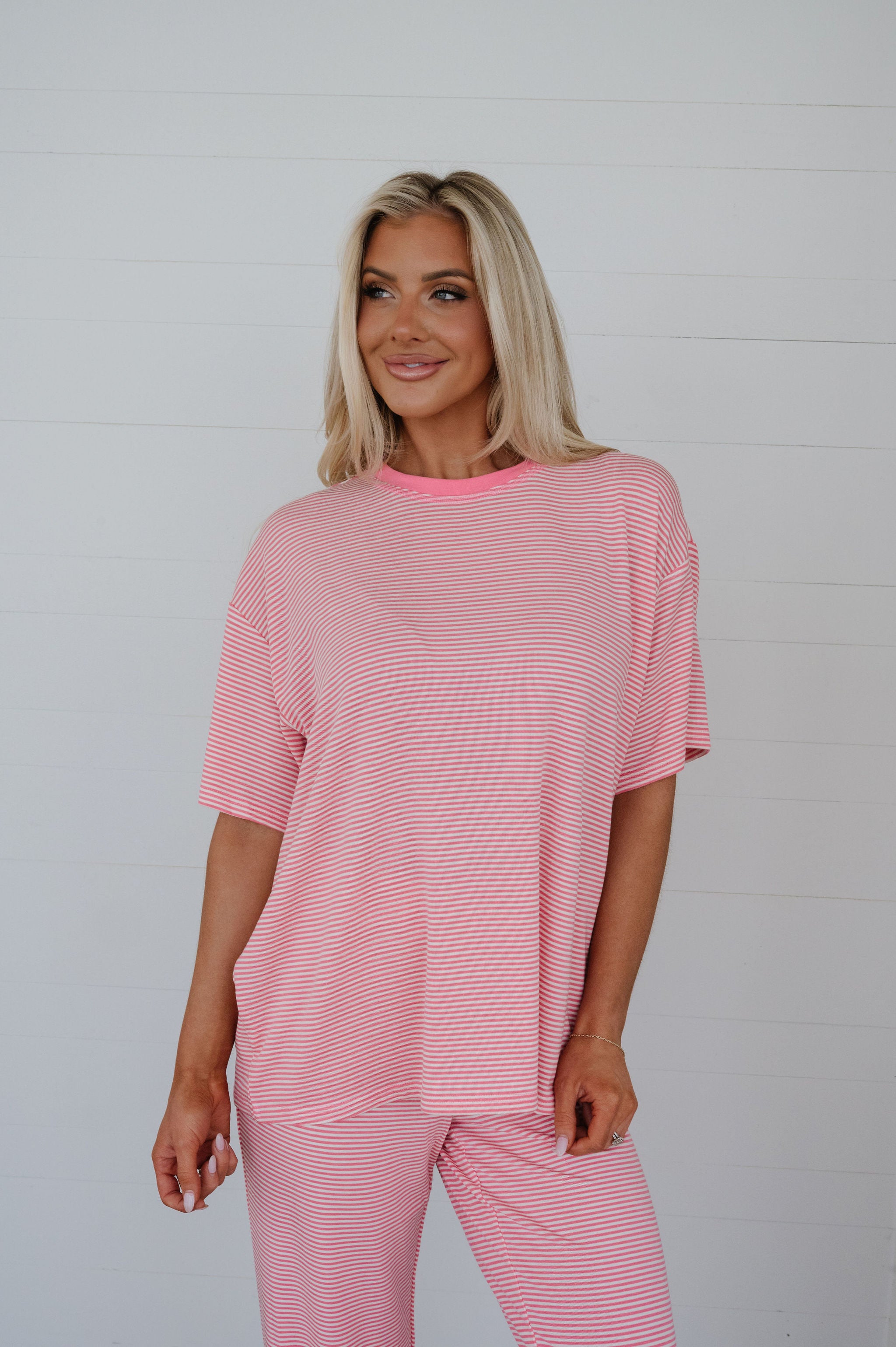 Garrison Striped Pants Set-Bubblegum