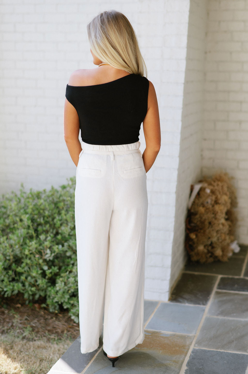 Pintuck Wide Leg Pants-Ivory