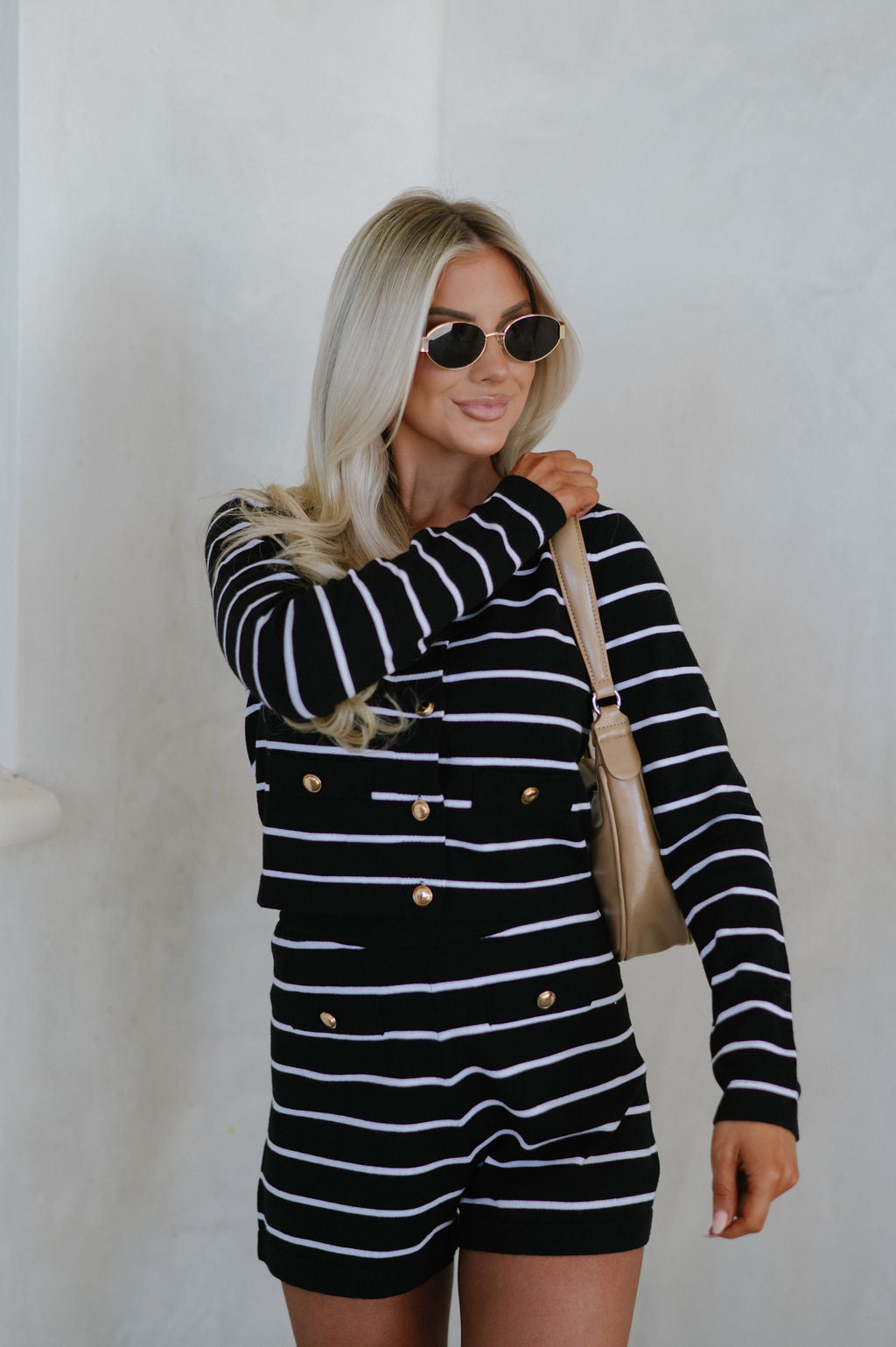 Rianna Stripe Shorts Set-Black