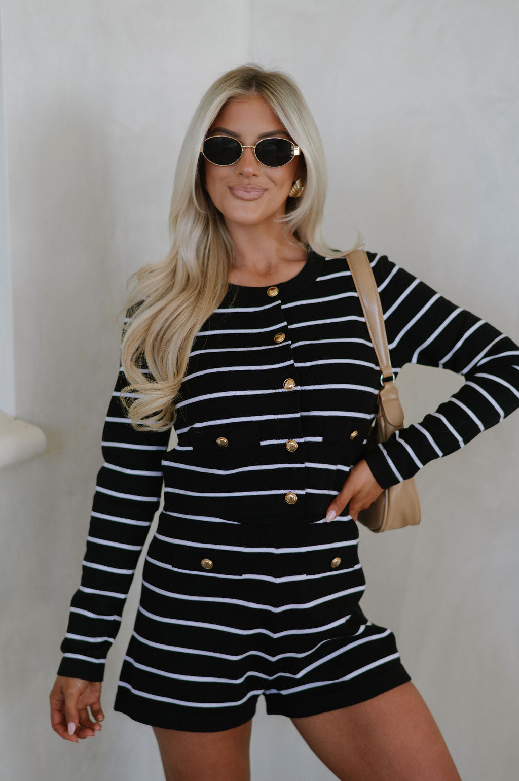 Rianna Stripe Shorts Set-Black