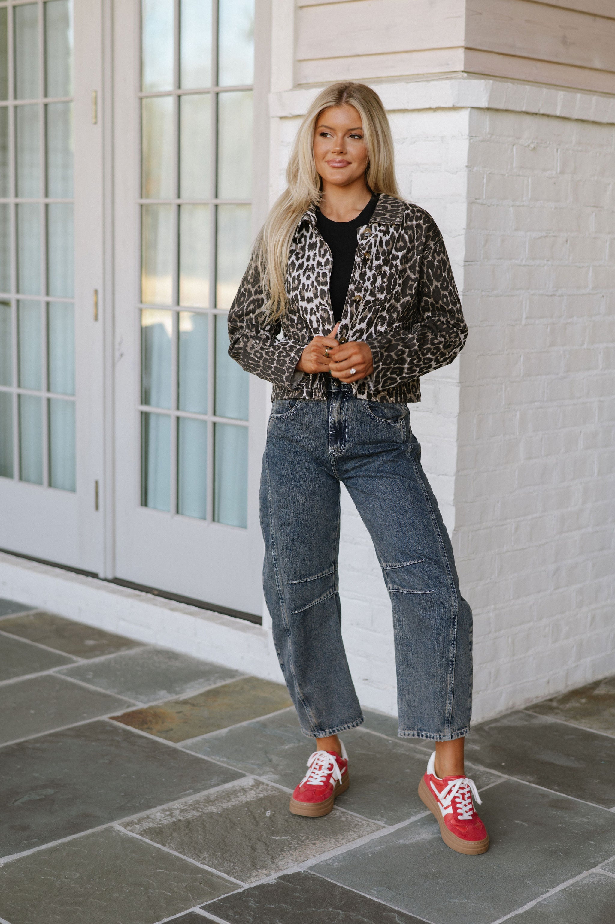 Zoey Leopard Denim Jacket- Taupe