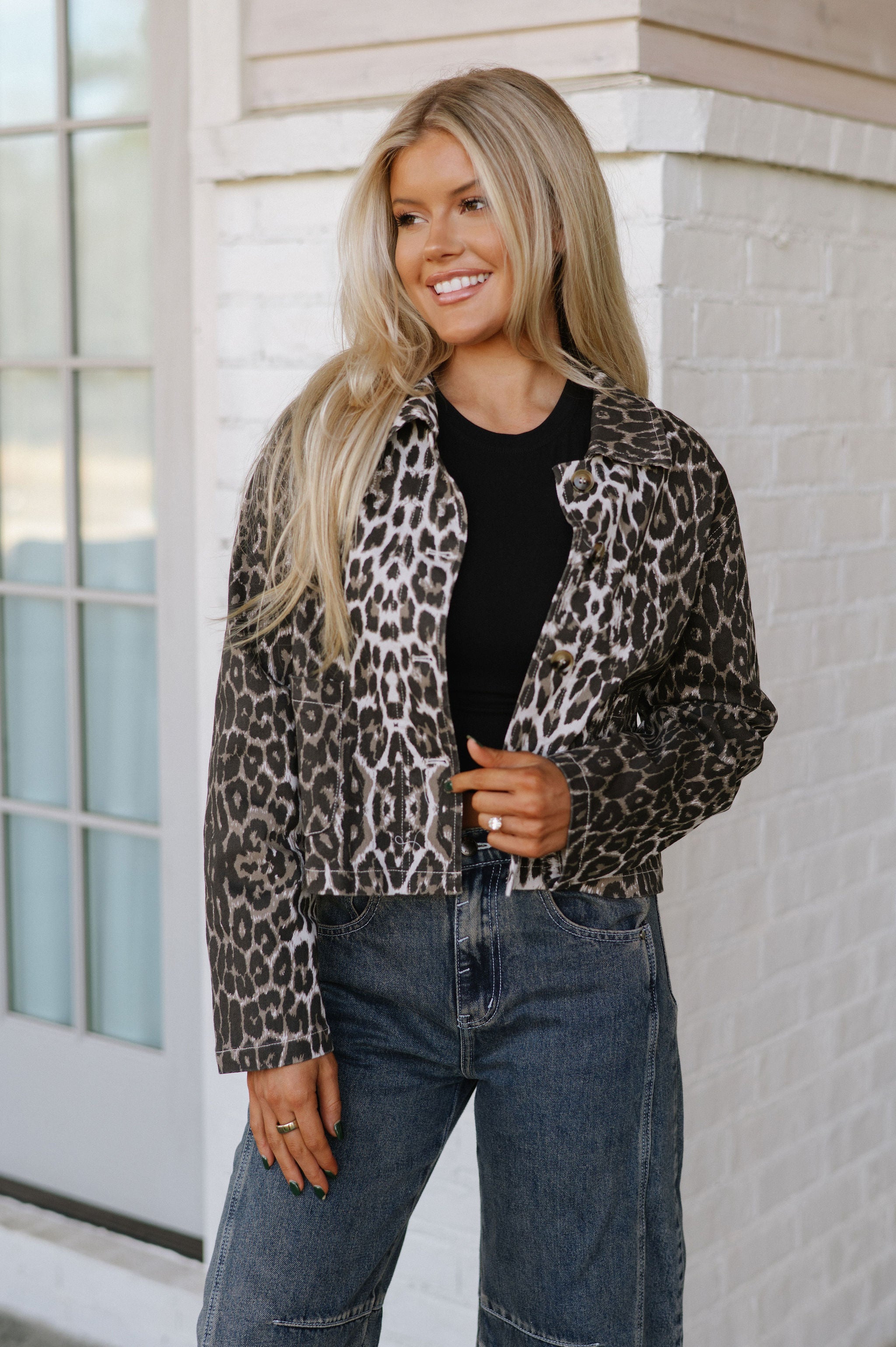 Zoey Leopard Denim Jacket- Taupe