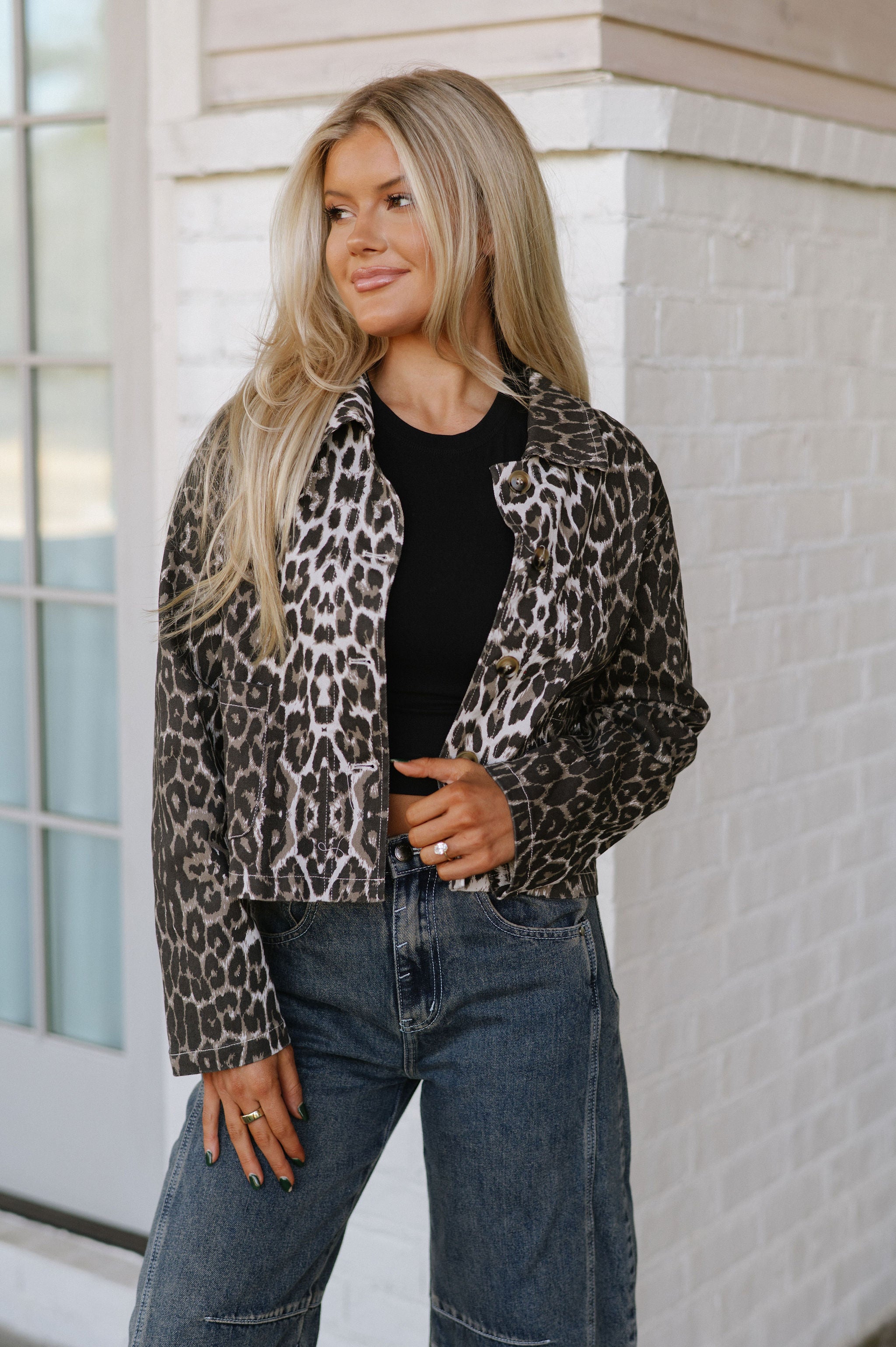 Zoey Leopard Denim Jacket- Taupe