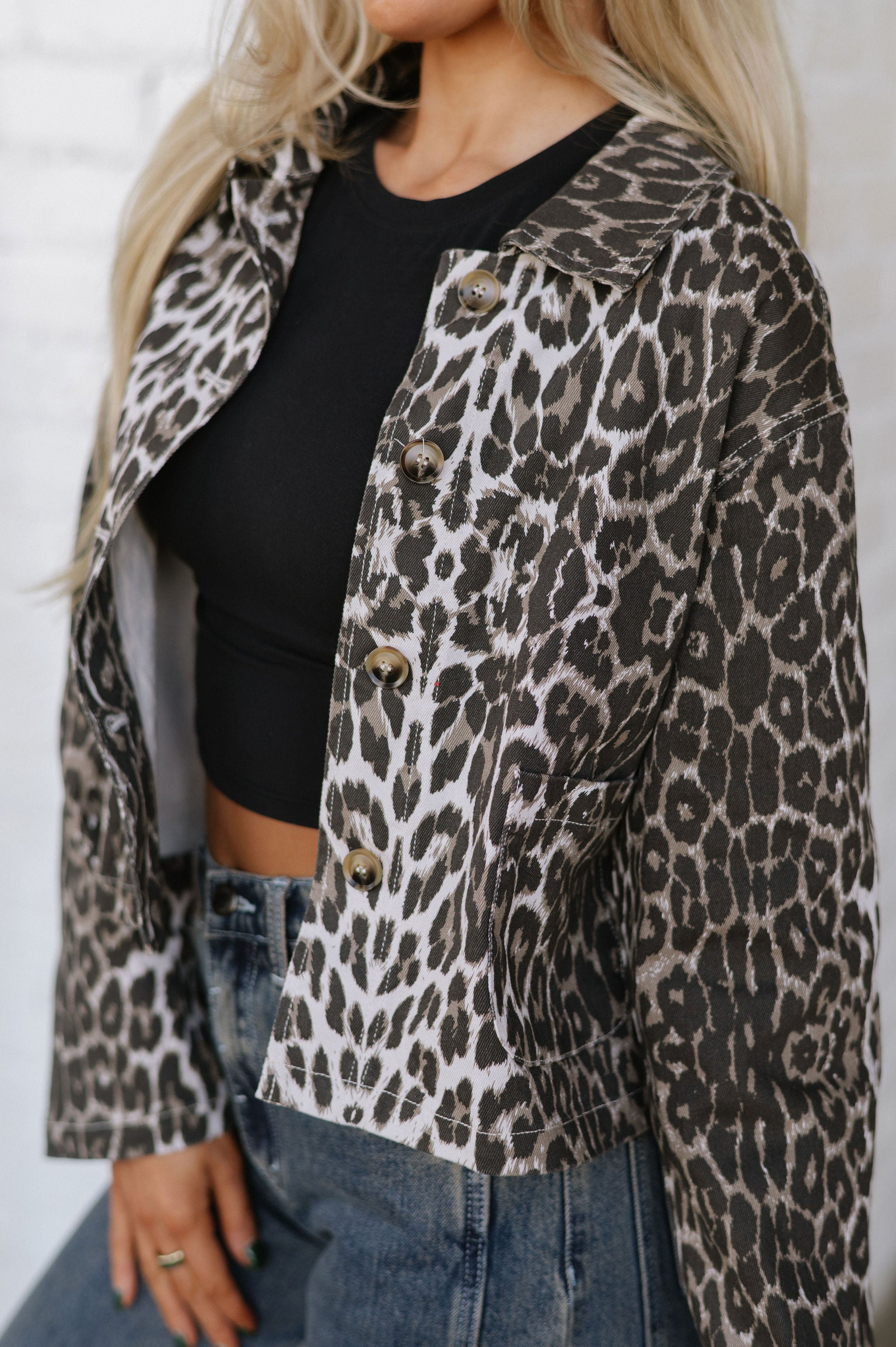 Zoey Leopard Denim Jacket- Taupe