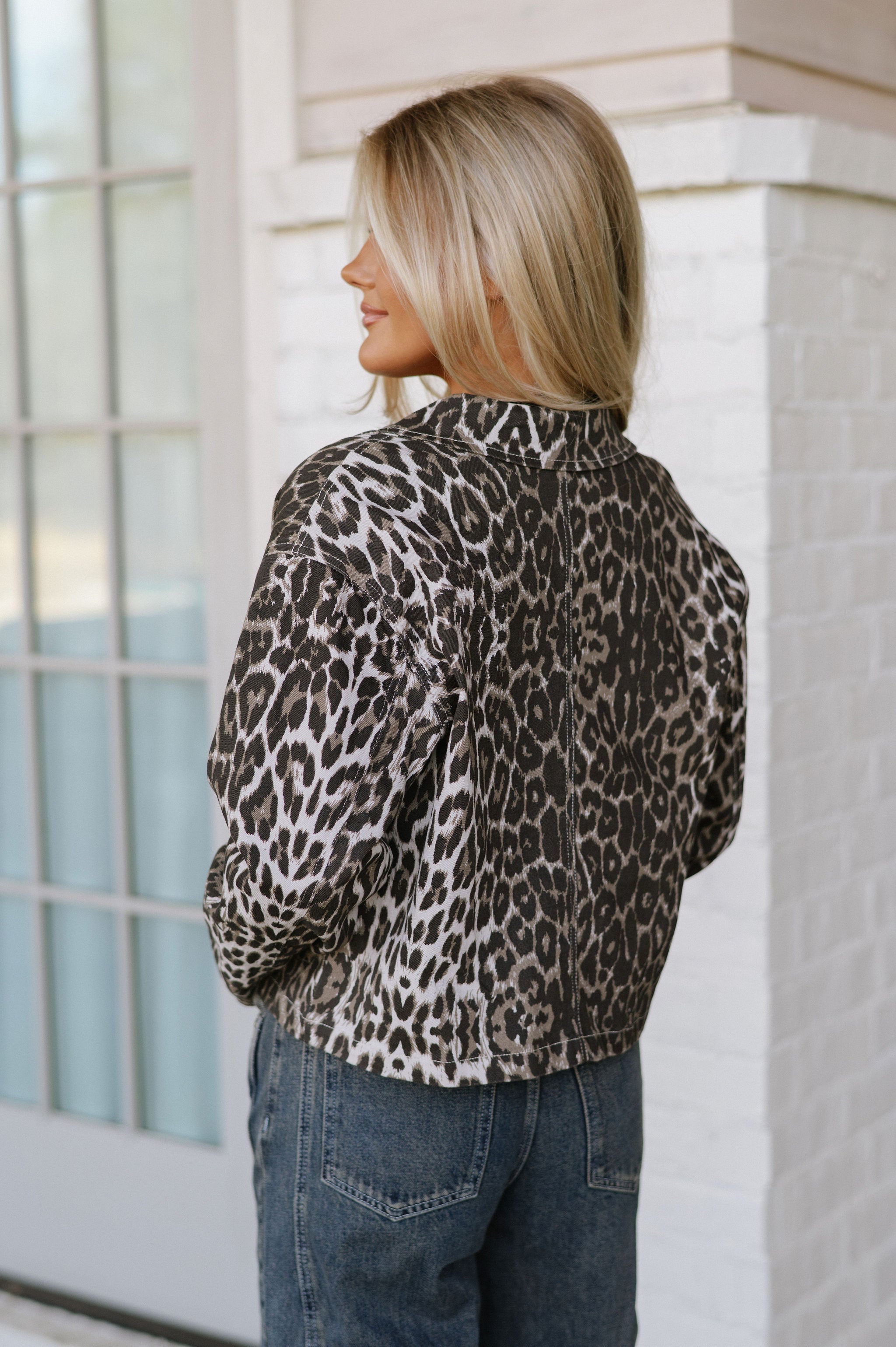 Zoey Leopard Denim Jacket- Taupe