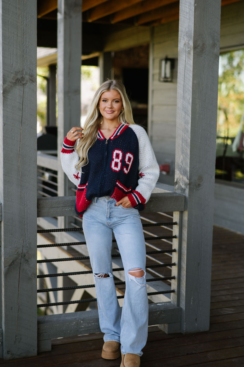 Flag Sporty Sweater Cardigan-Navy