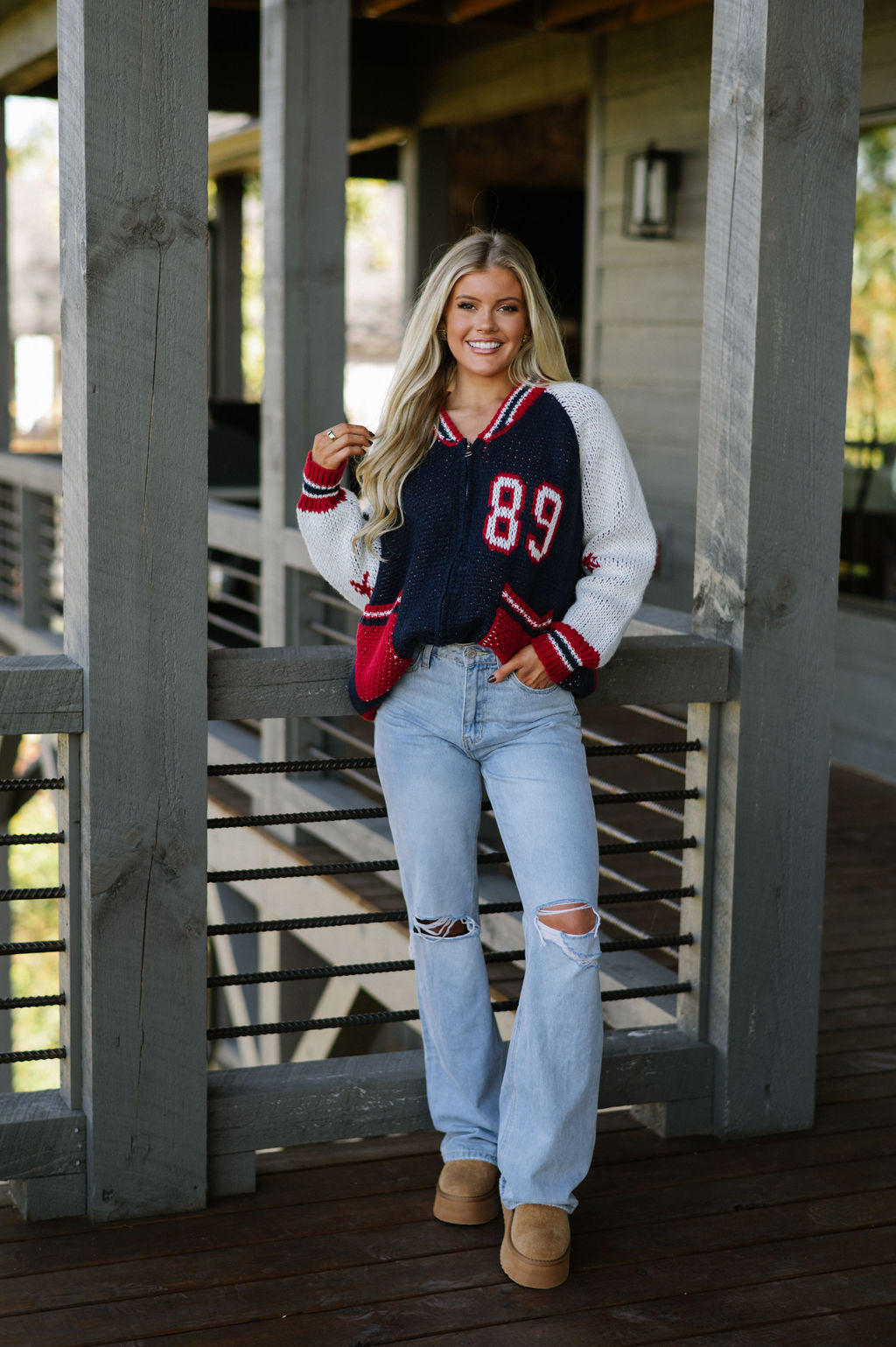 Flag Sporty Sweater Cardigan-Navy