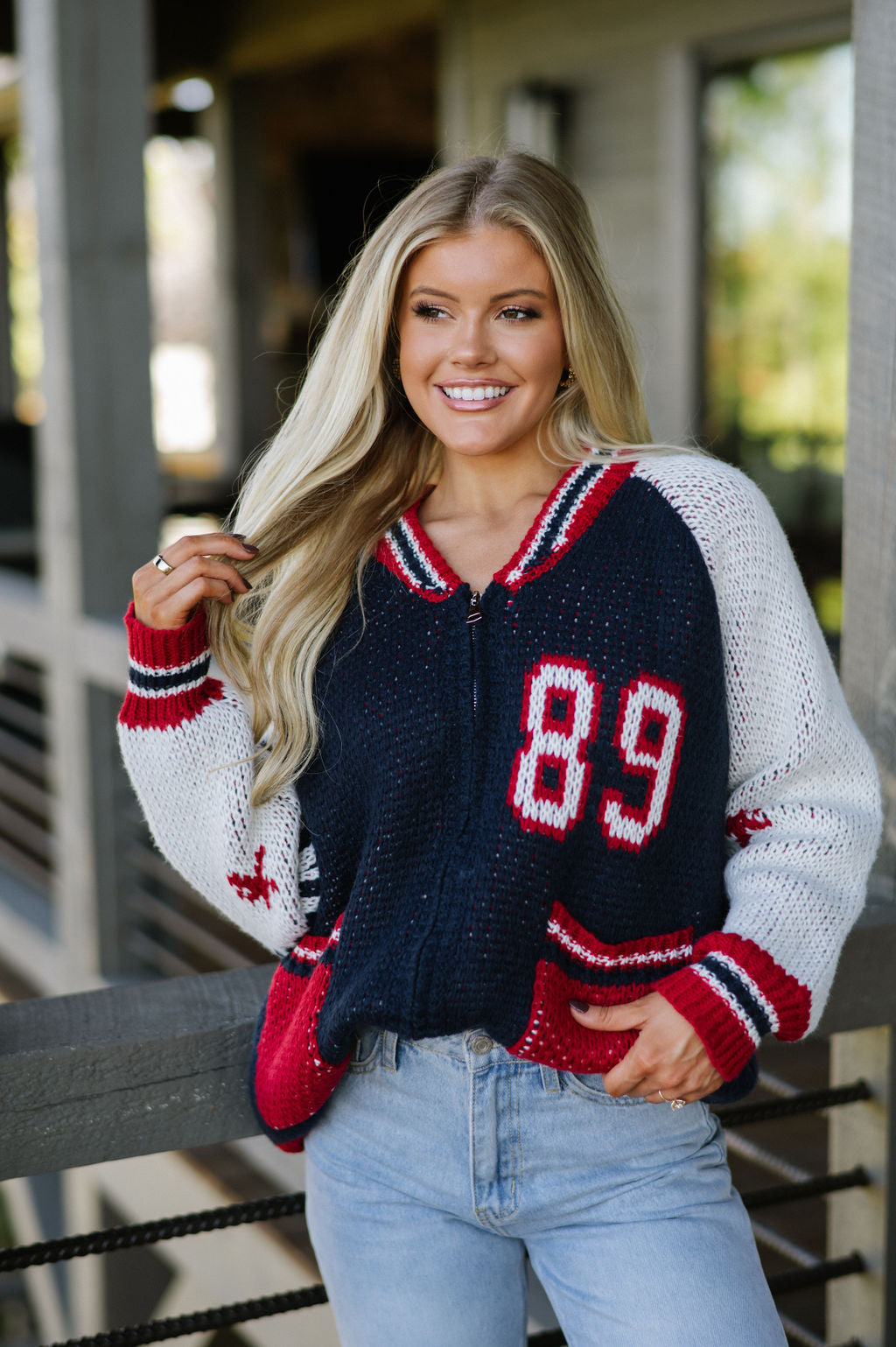 Flag Sporty Sweater Cardigan-Navy