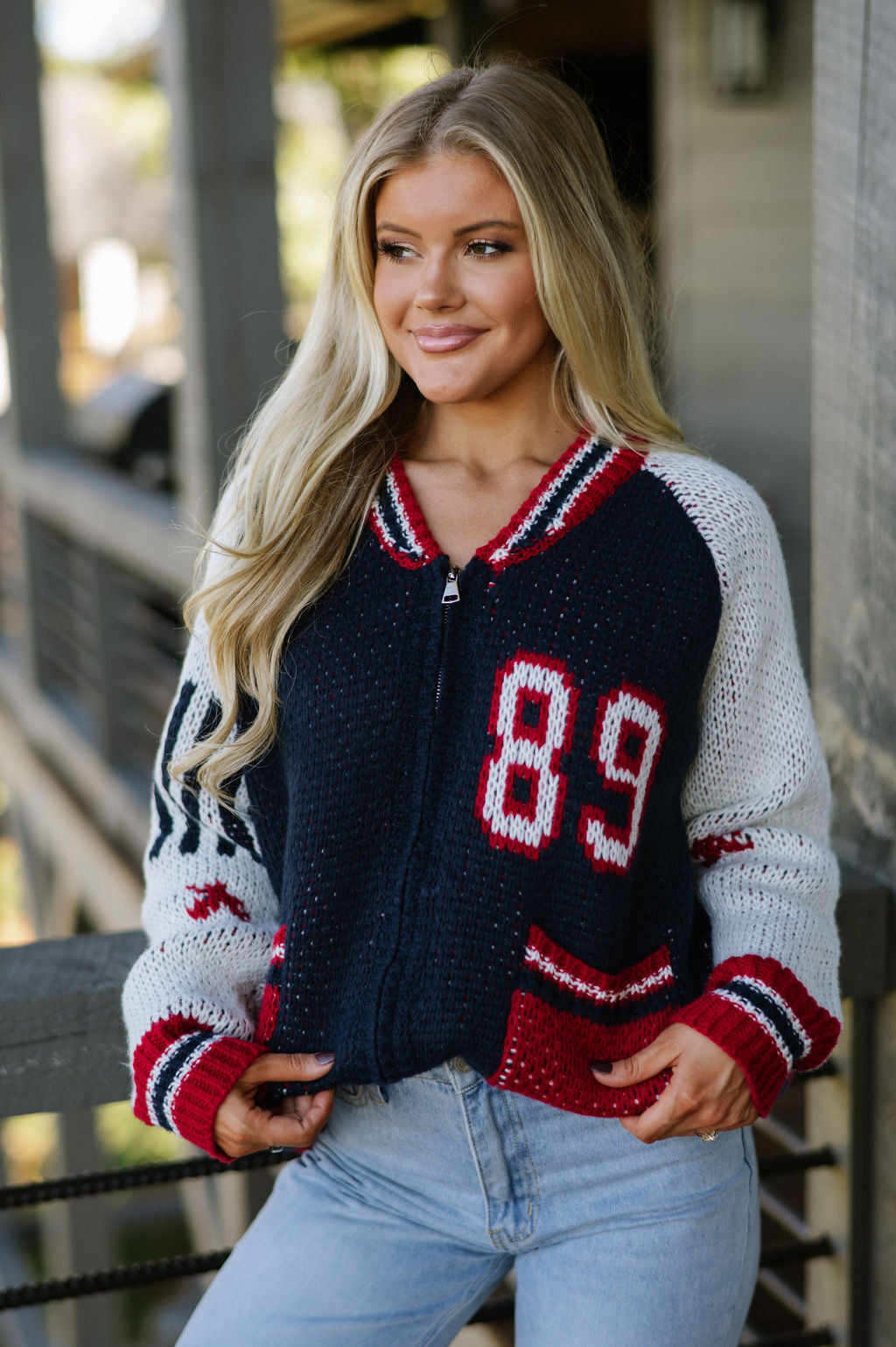 Flag Sporty Sweater Cardigan-Navy