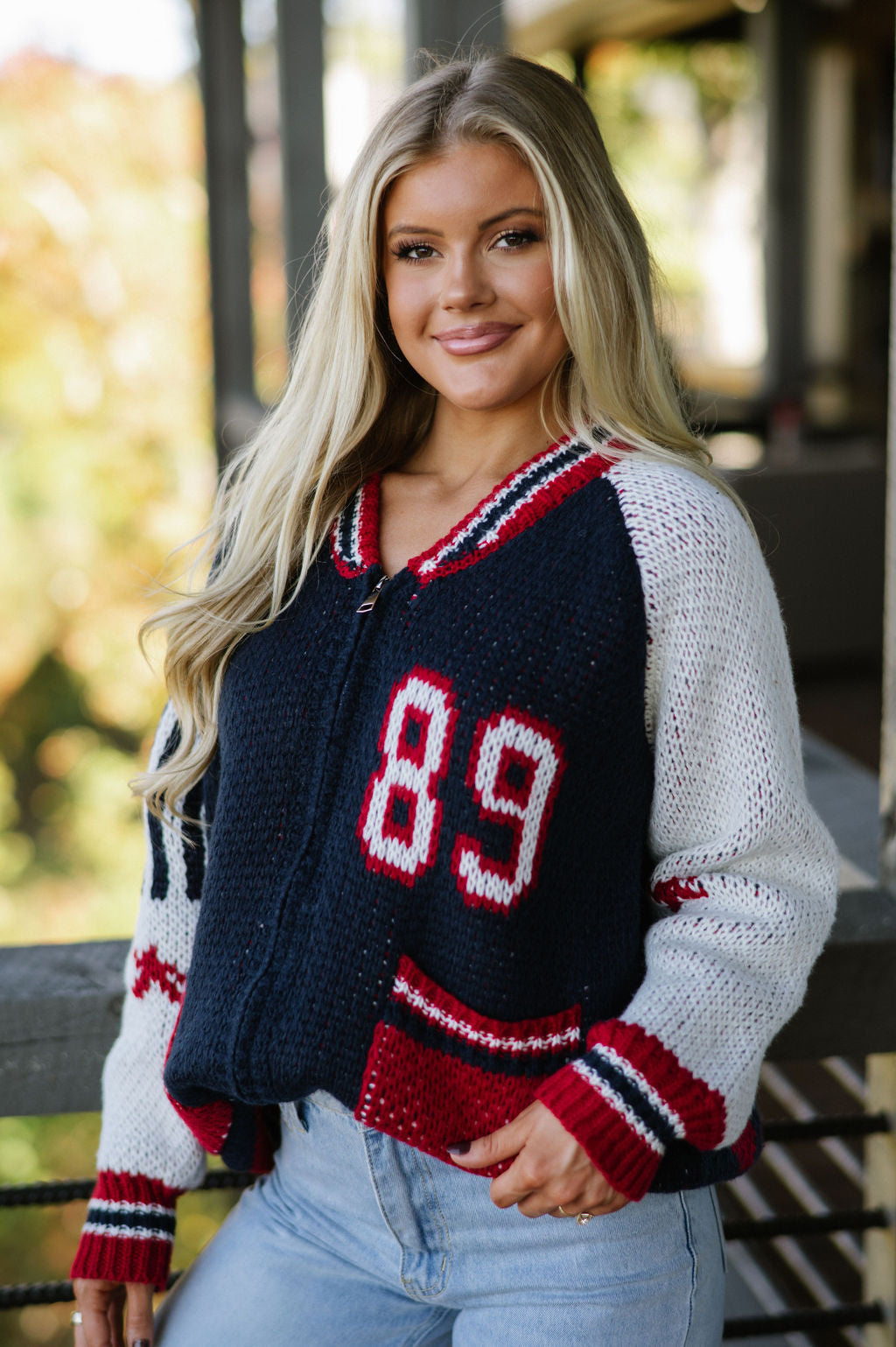 Flag Sporty Sweater Cardigan-Navy