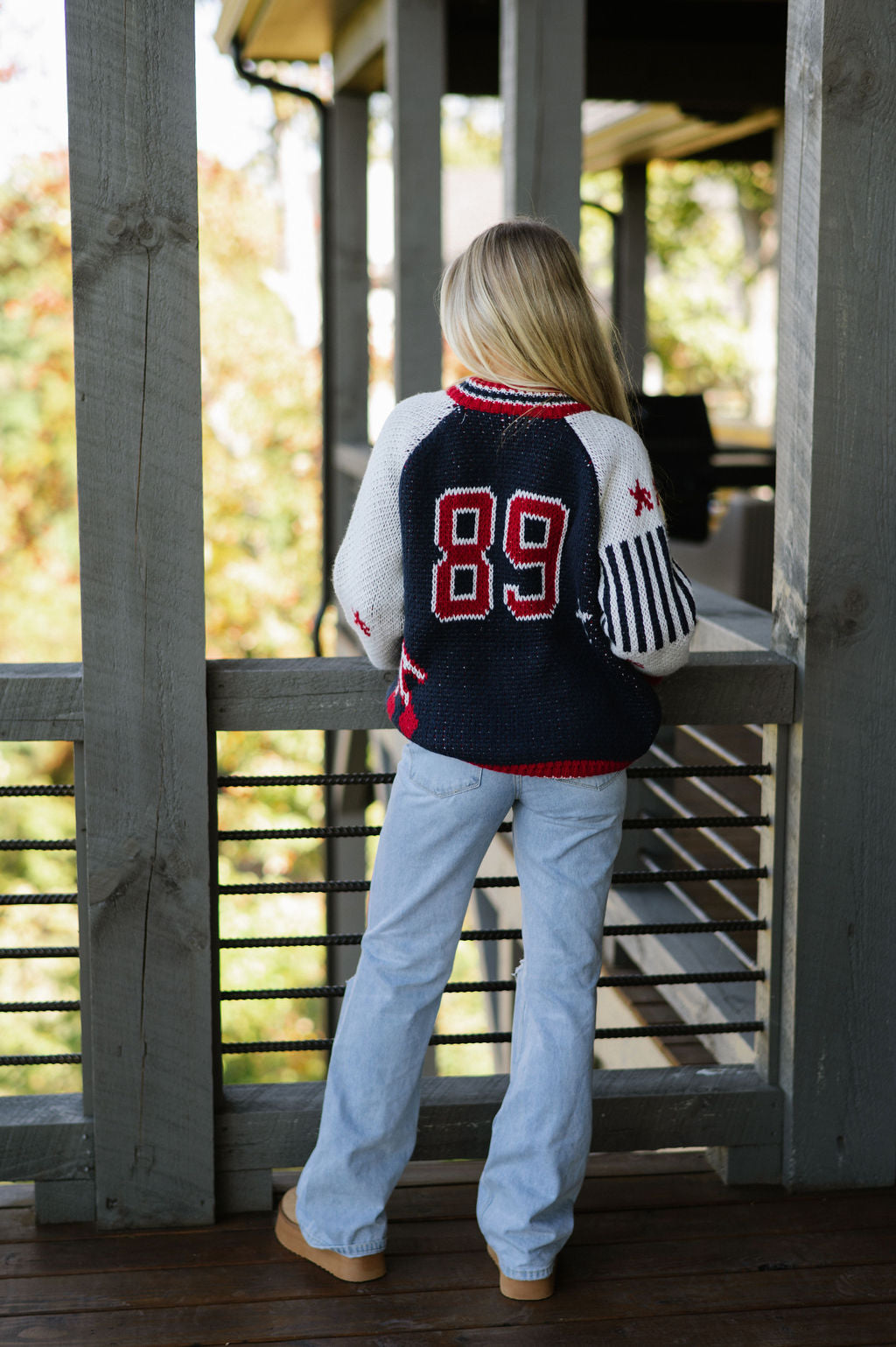 Flag Sporty Sweater Cardigan-Navy