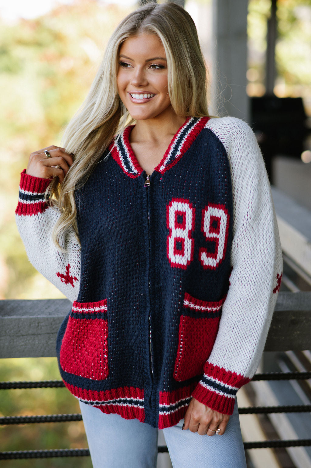 Flag Sporty Sweater Cardigan-Navy