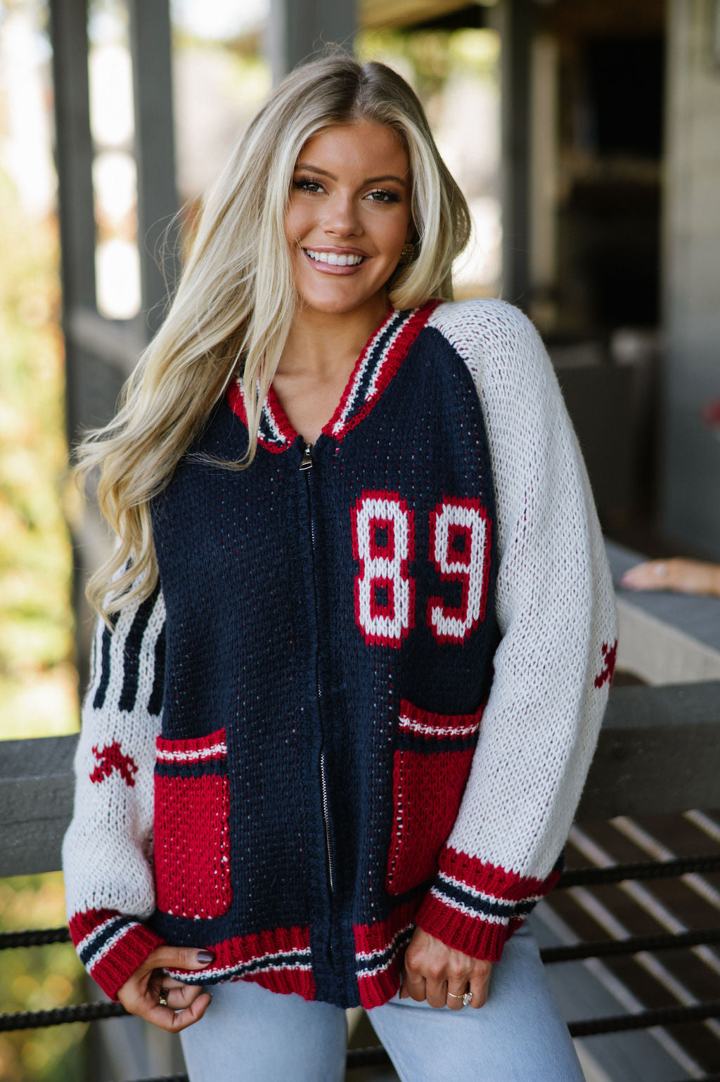 Flag Sporty Sweater Cardigan-Navy