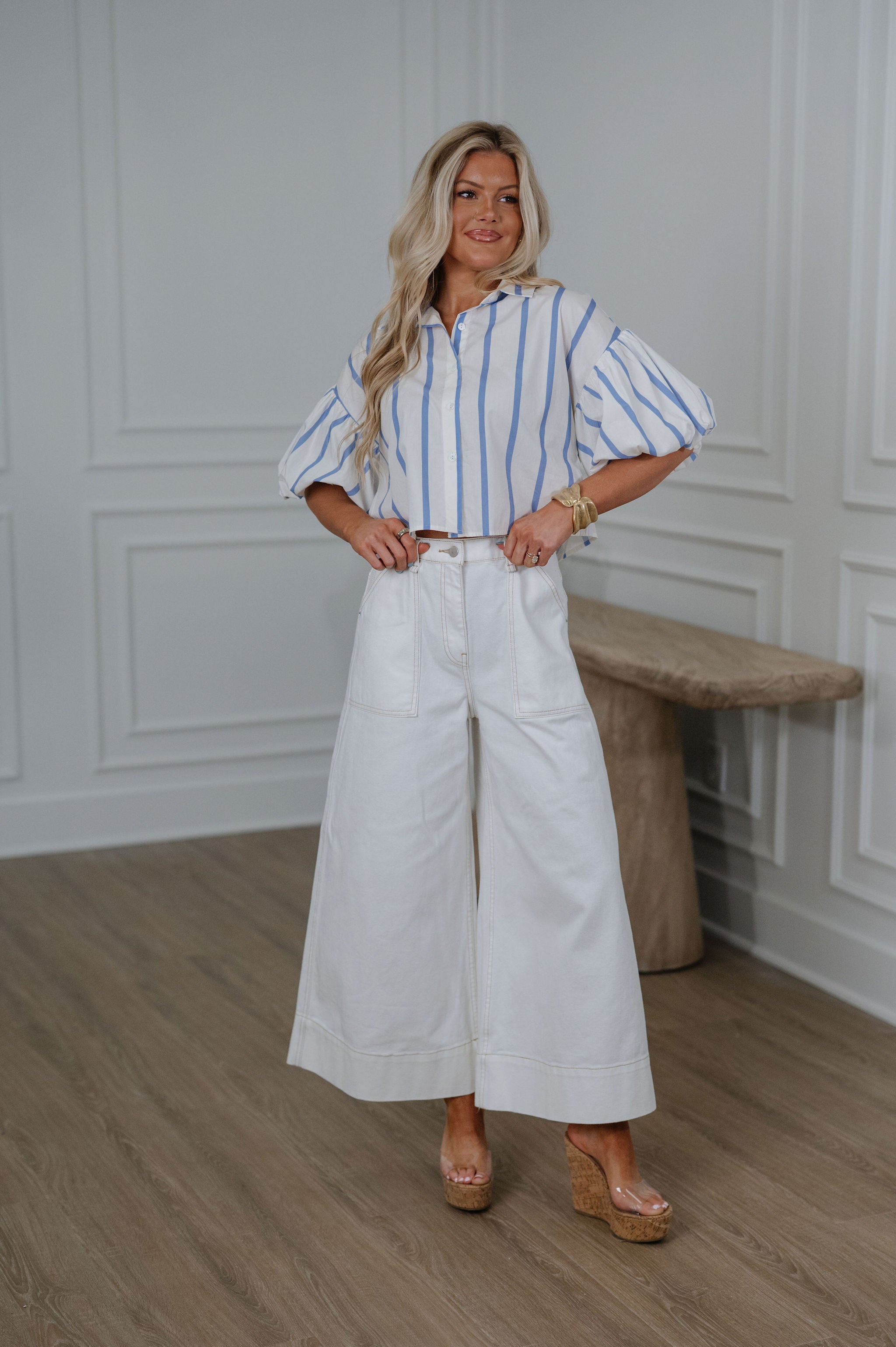 Amelia Puff Sleeve Top-Blue