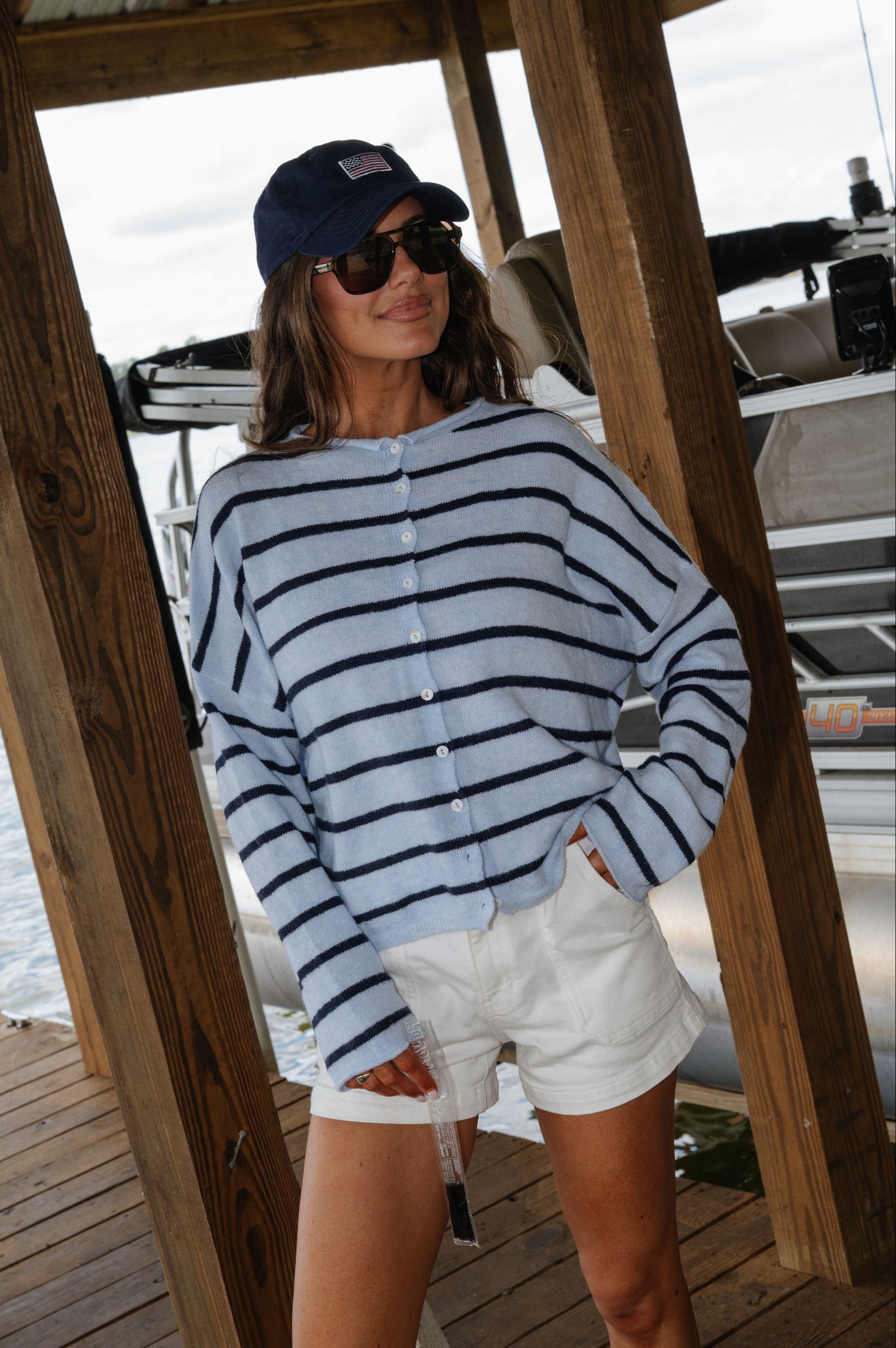Cabana Striped Cardigan-Light Blue