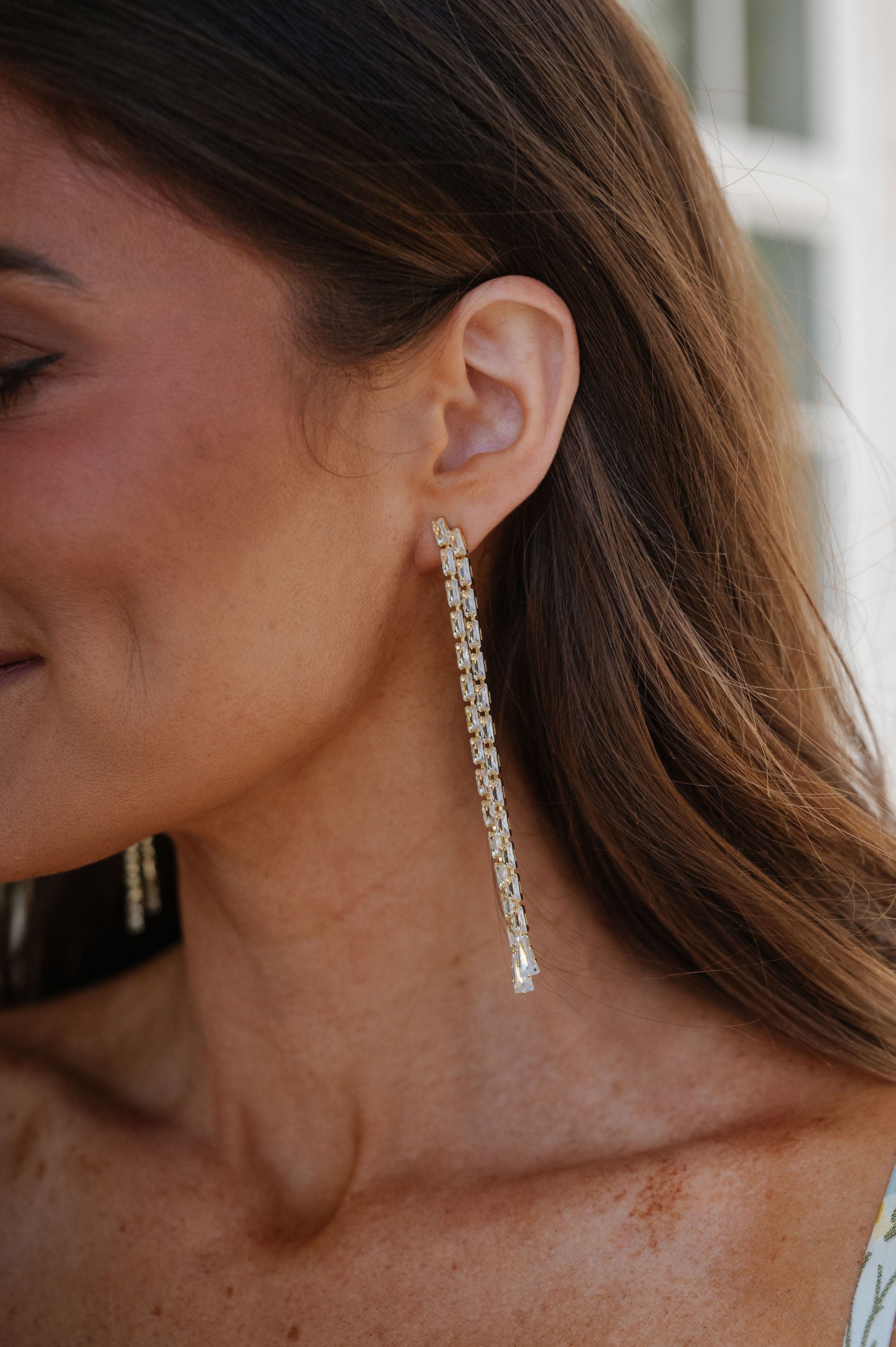 Diamond Tennis Duster Earrings-Gold