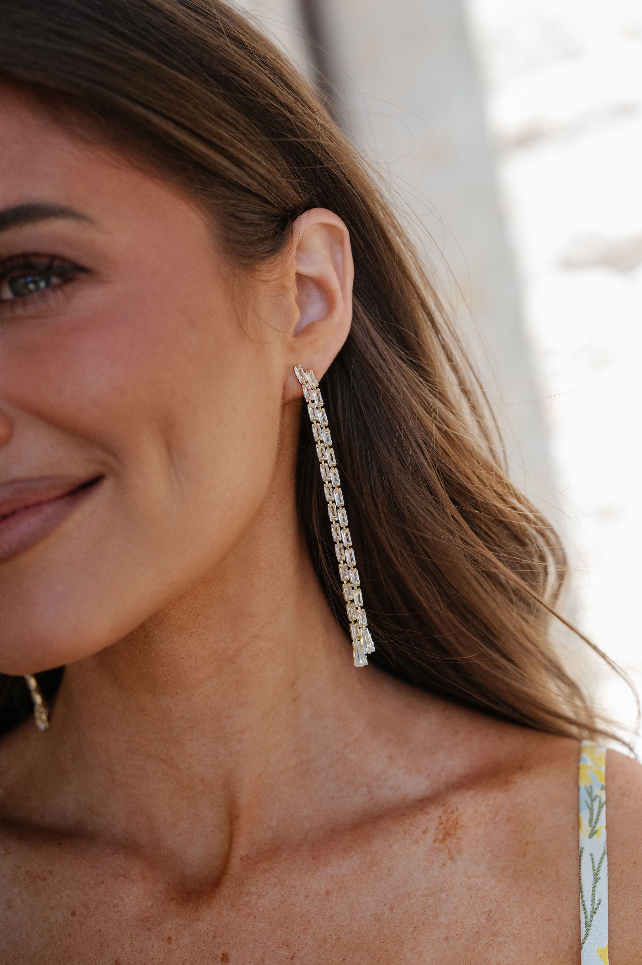 Diamond Tennis Duster Earrings-Gold