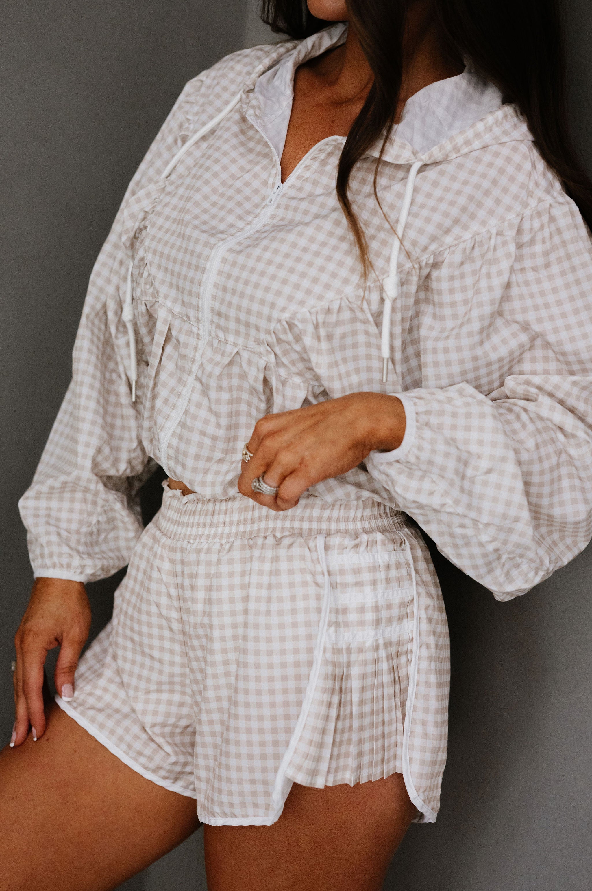Daisy Boxer Shorts Set-Beige Gingham