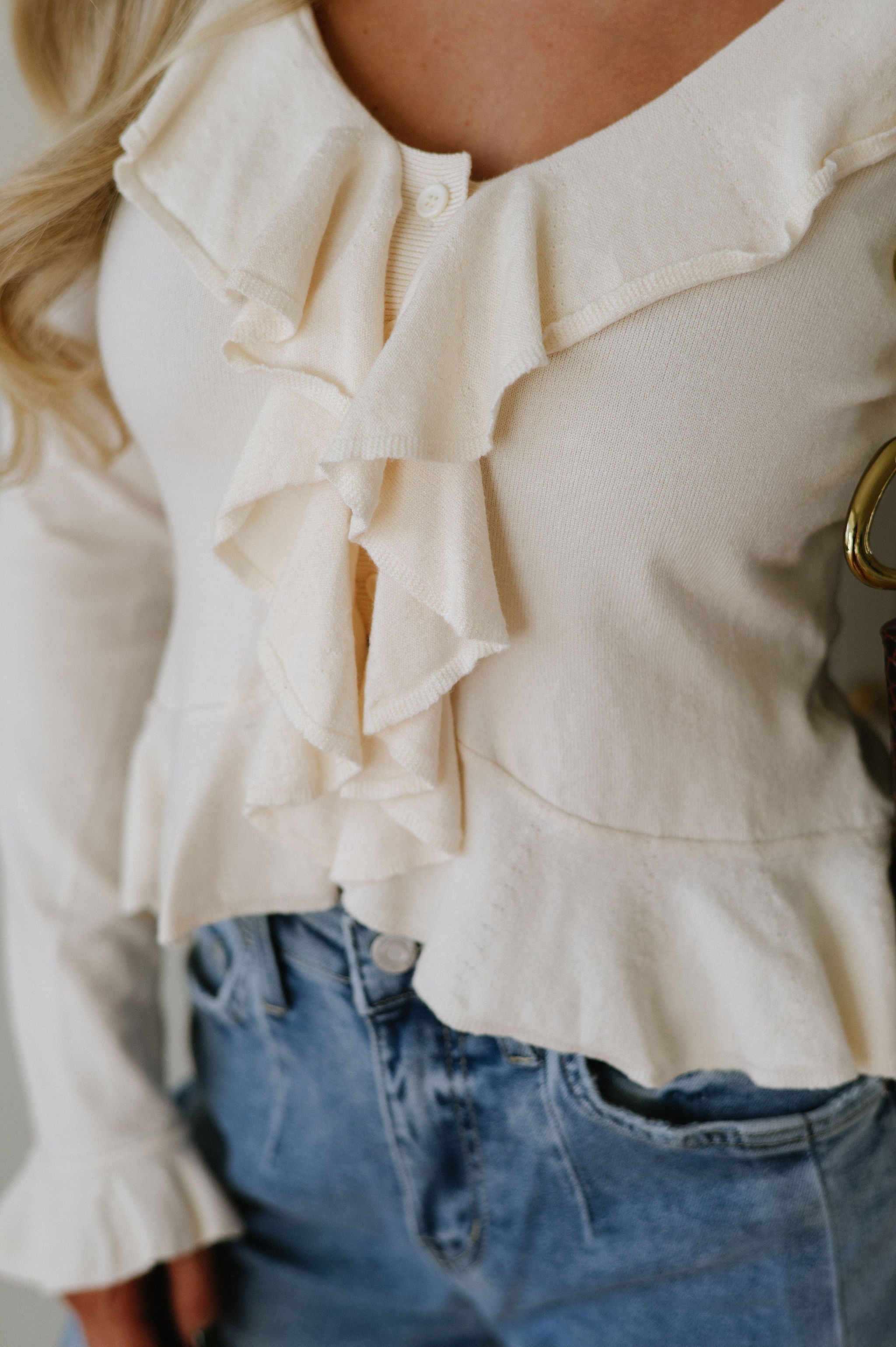 Ruffled Cardigan Top-Cream