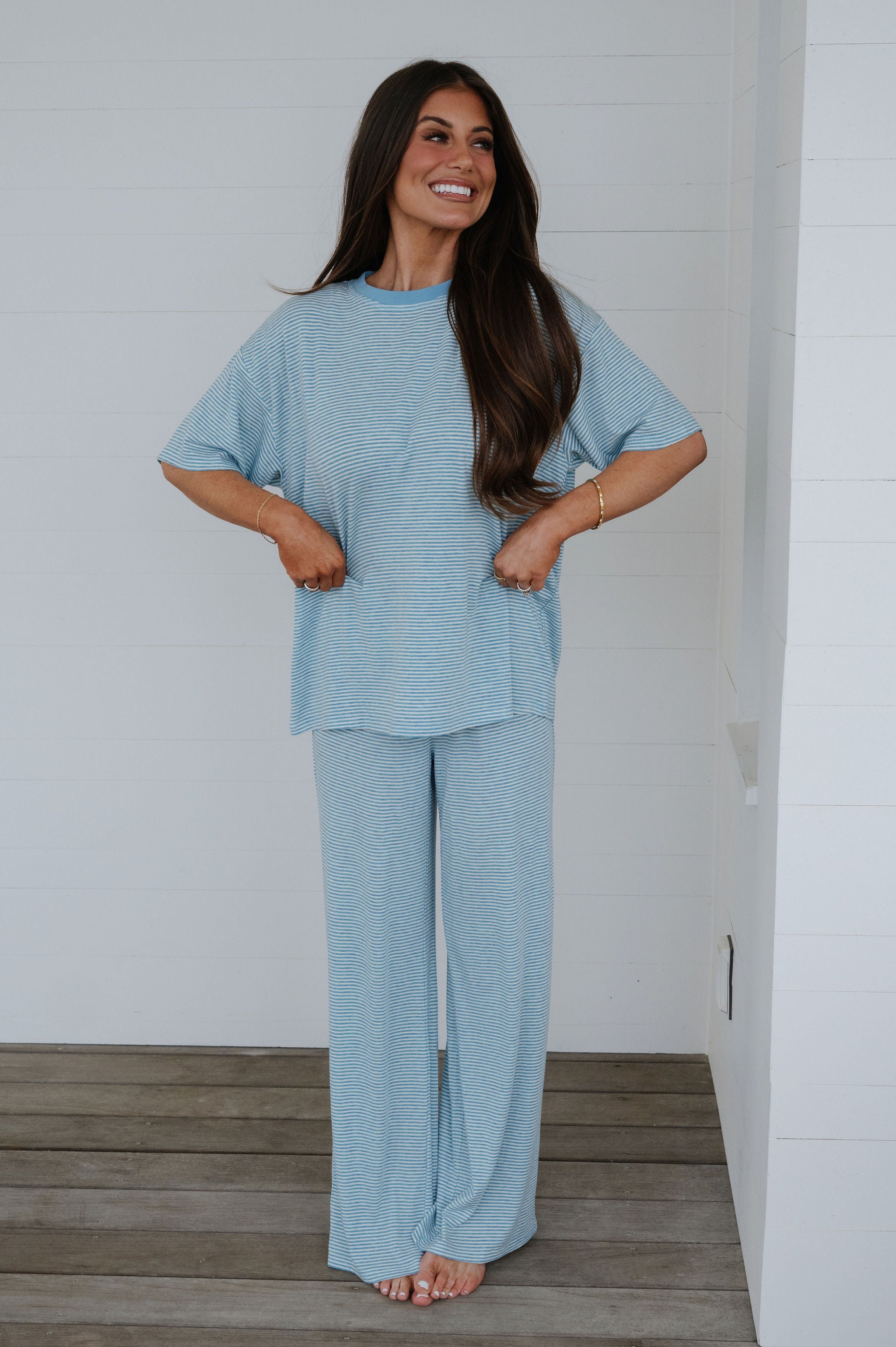 Garrison Striped Pants Set-Blue