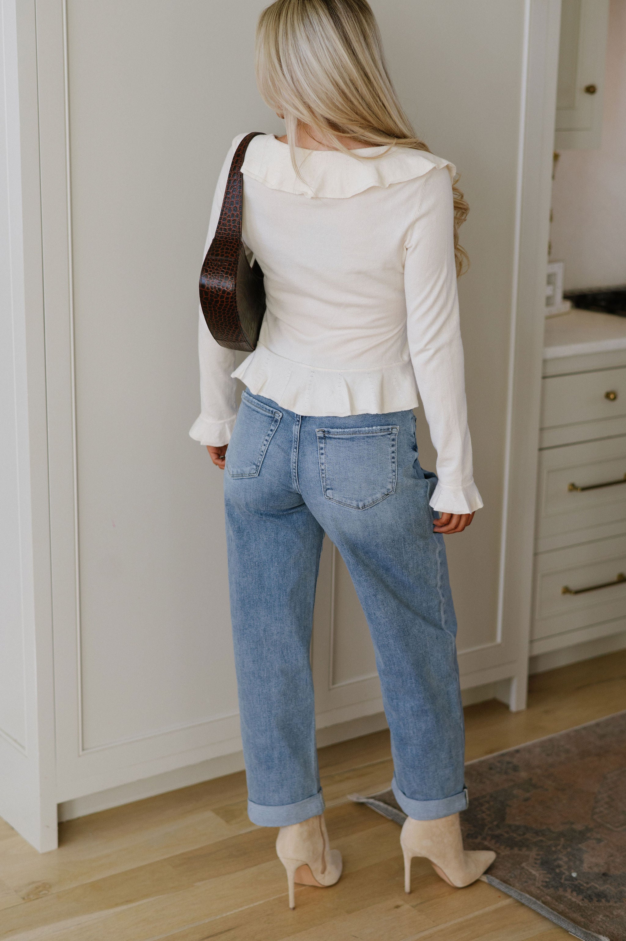 Ruffled Cardigan Top-Cream