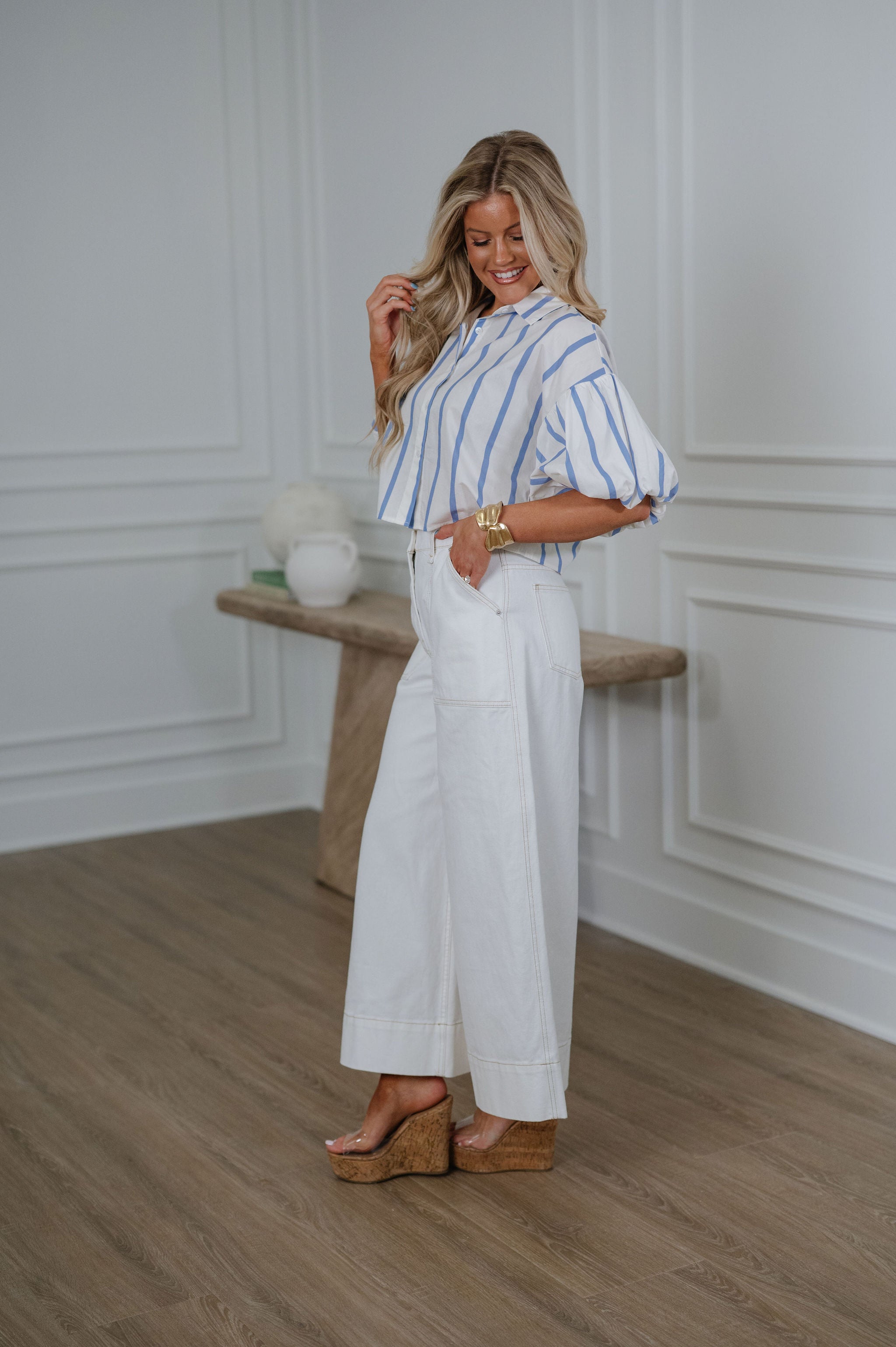 Amelia Puff Sleeve Top-Blue