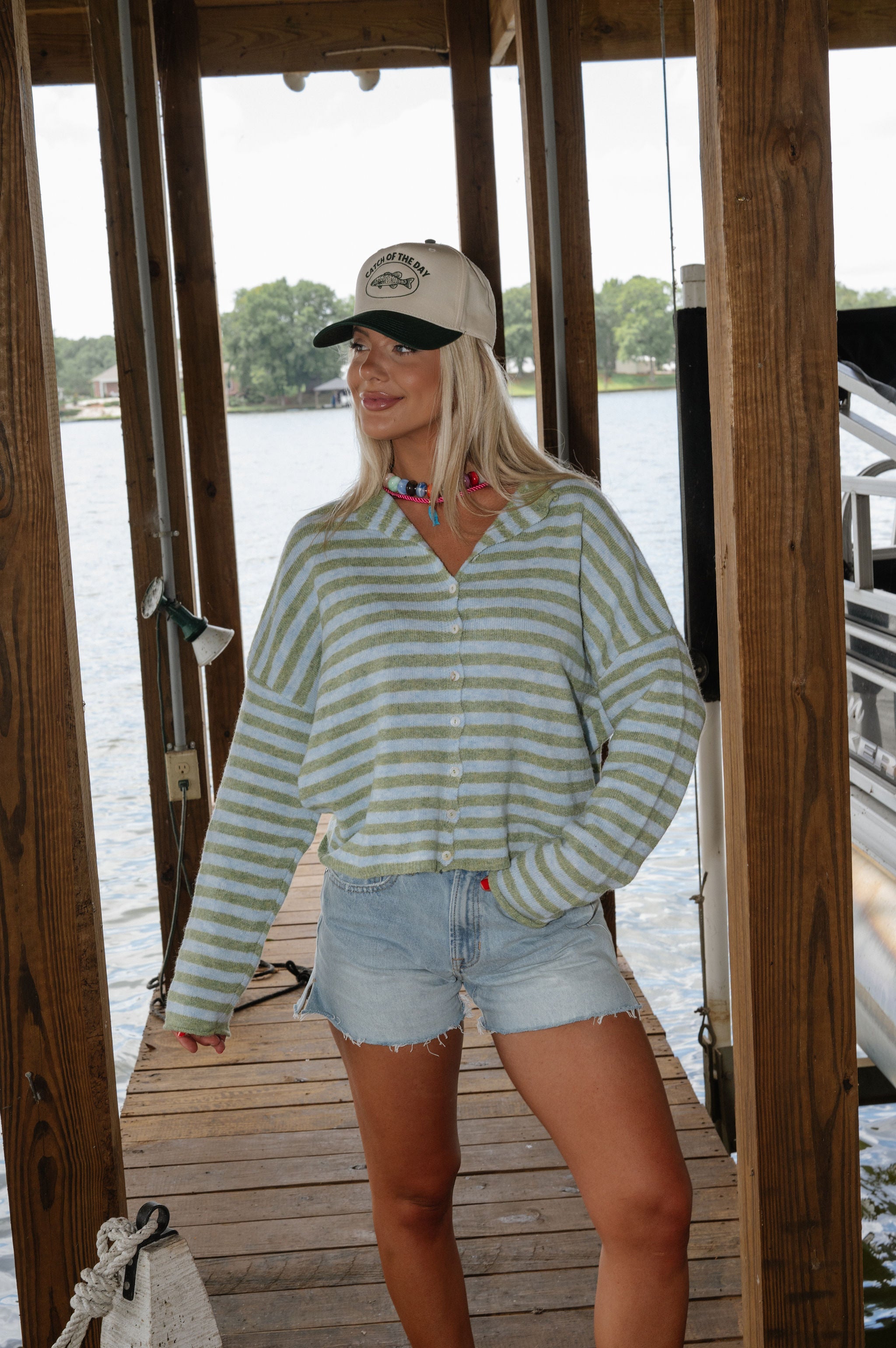 Sony Striped Cardigan-Matcha
