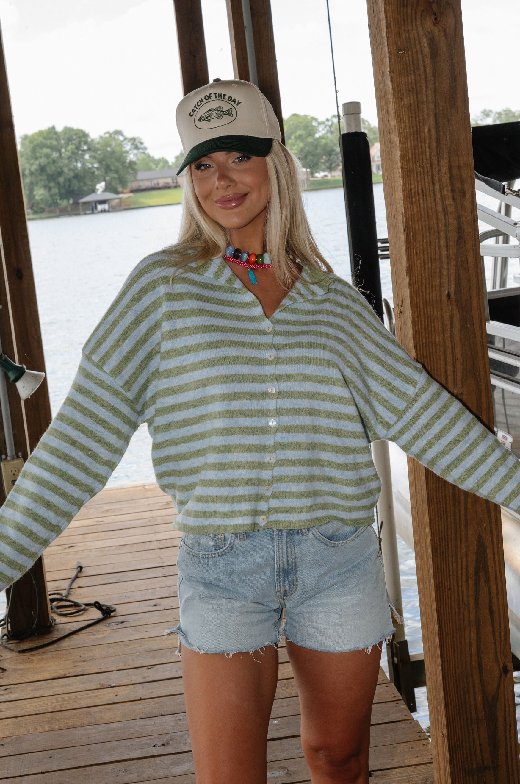 Sony Striped Cardigan-Matcha