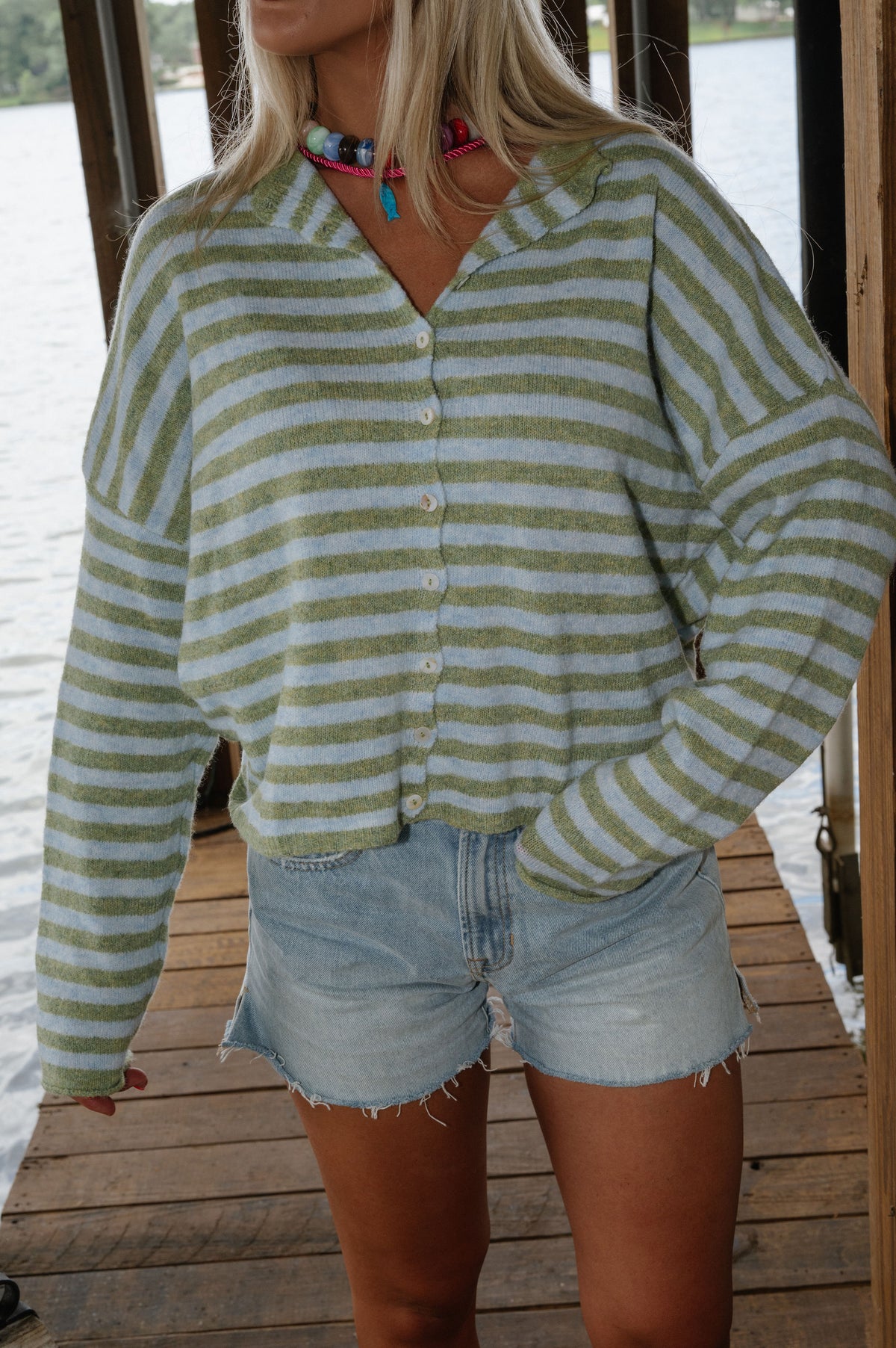 Sony Striped Cardigan-Matcha